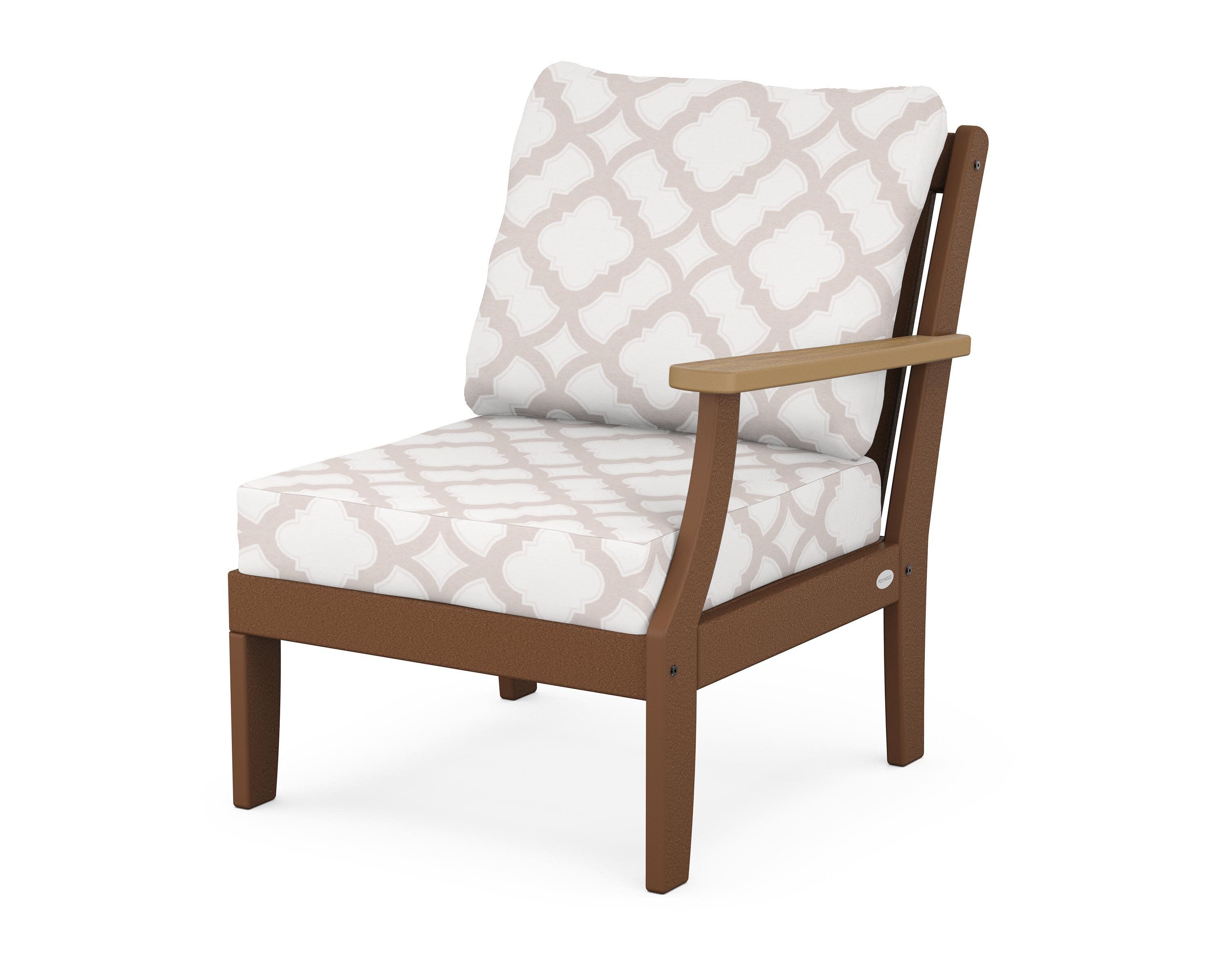 Braxton Modular Right Arm Chair in Teak / Natural / Trellis Dune Burlap