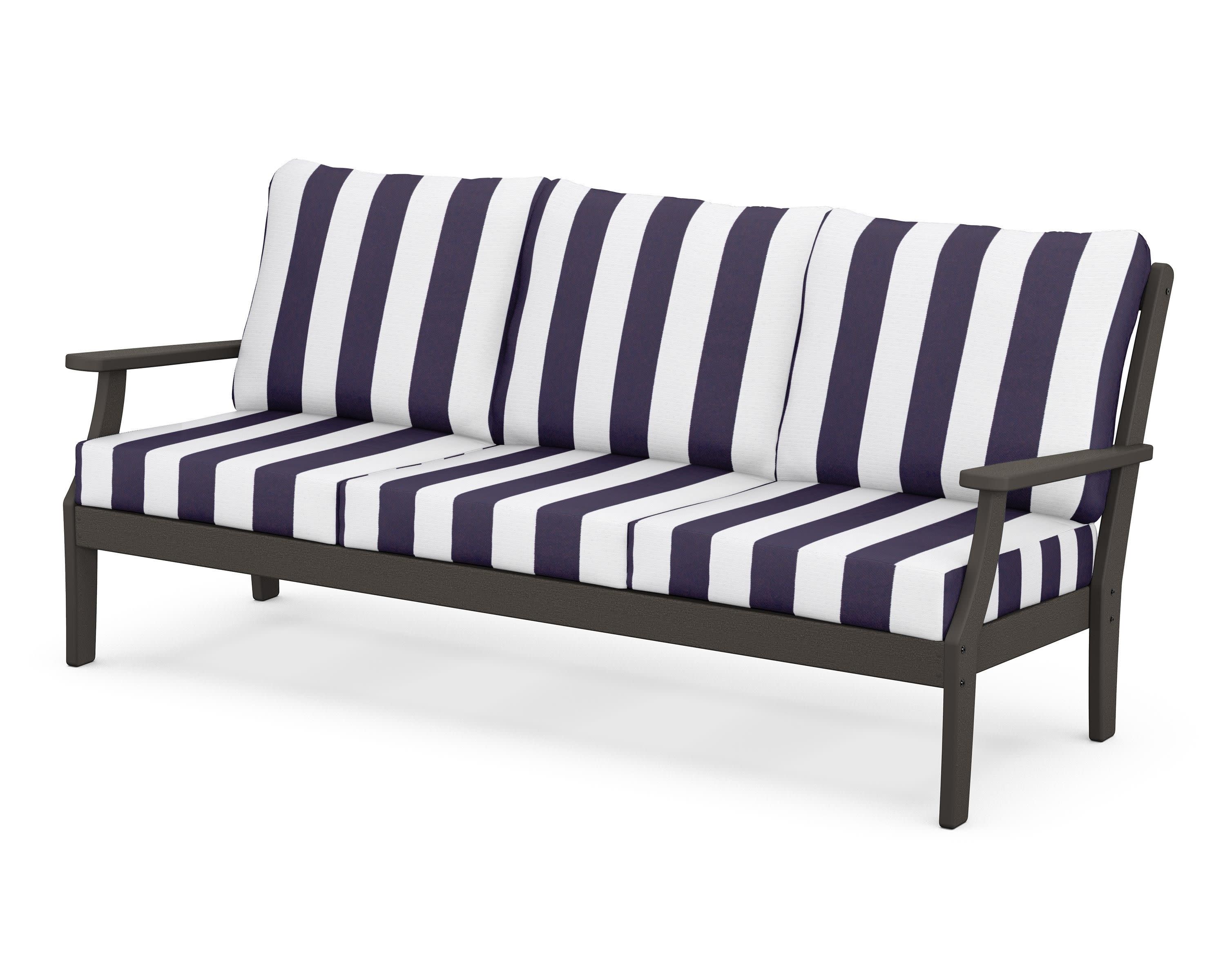 Braxton Deep Seating Sofa in Vintage Coffee / Cabana Stripe Navy