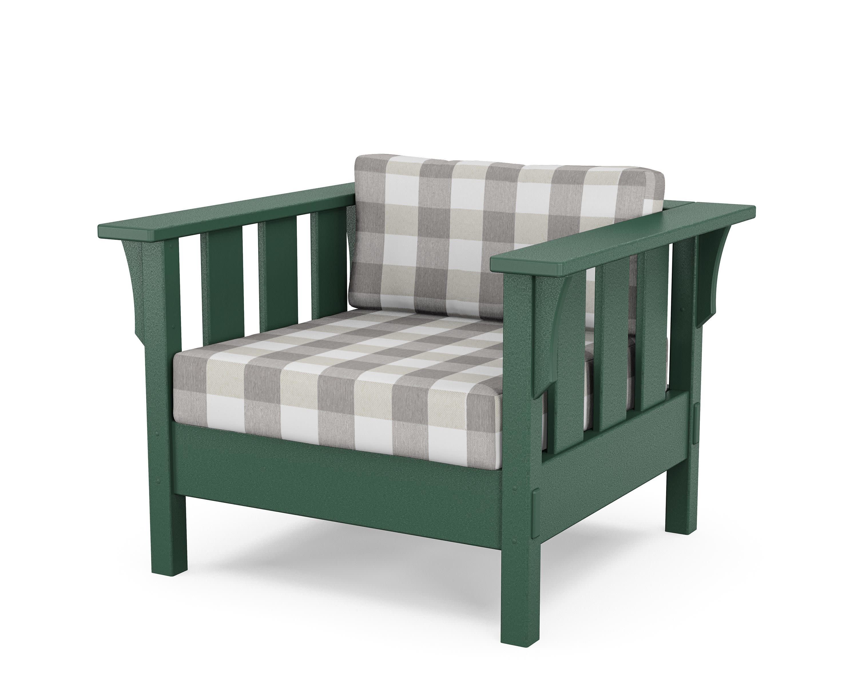 Acadia Deep Seating Chair in Green / Buffalo Plaid Grey Mist