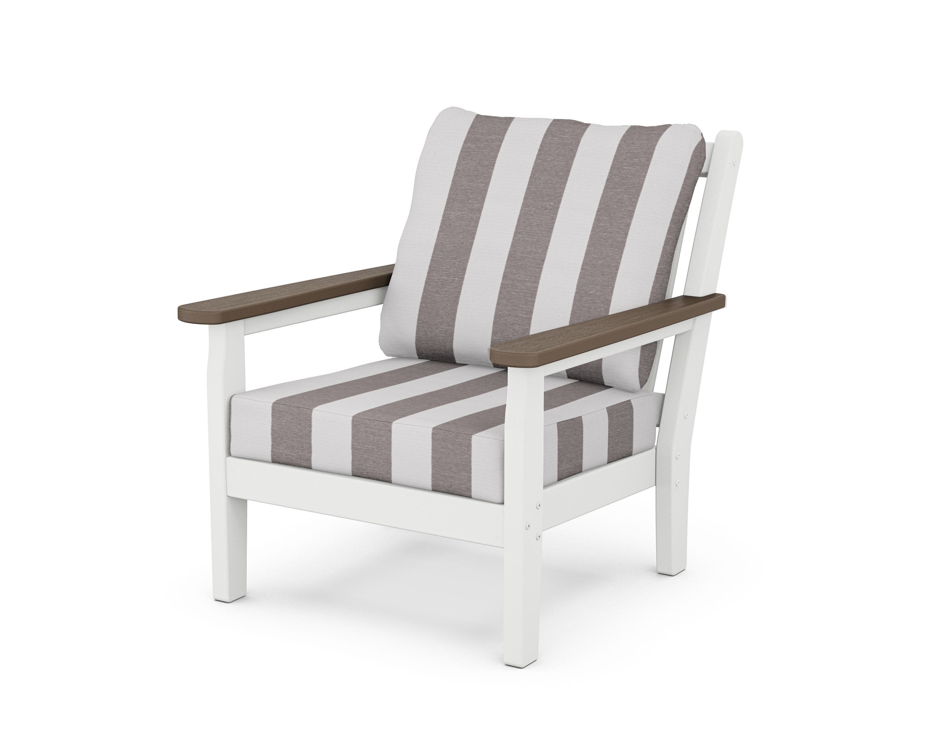 Chippendale Deep Seating Chair in White / Kona / Cabana Stripe Grey Mist