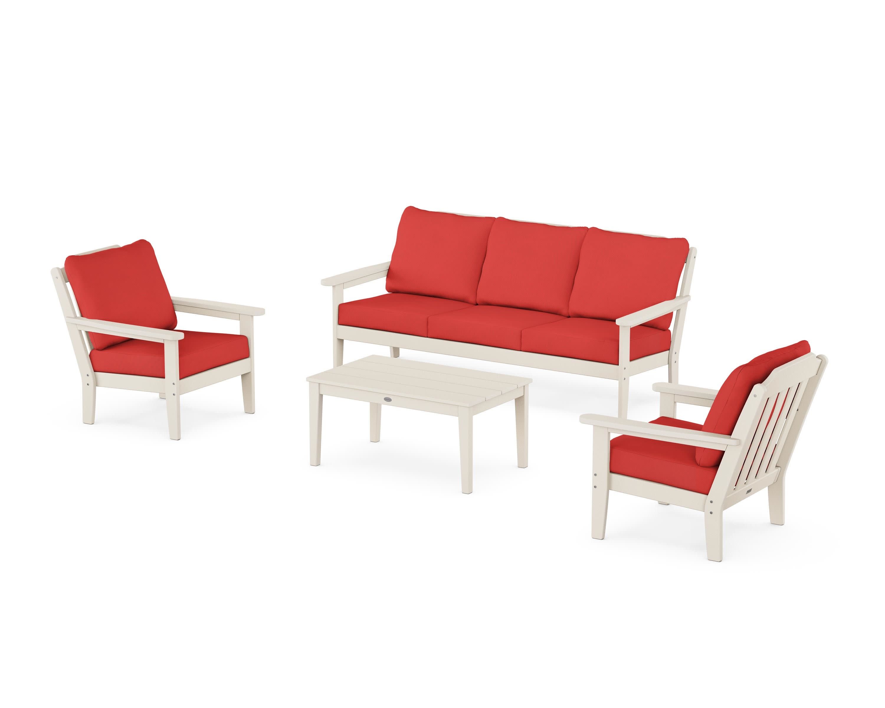 Cottage 4-Piece Deep Seating Set with Sofa in Sand / Crimson Linen