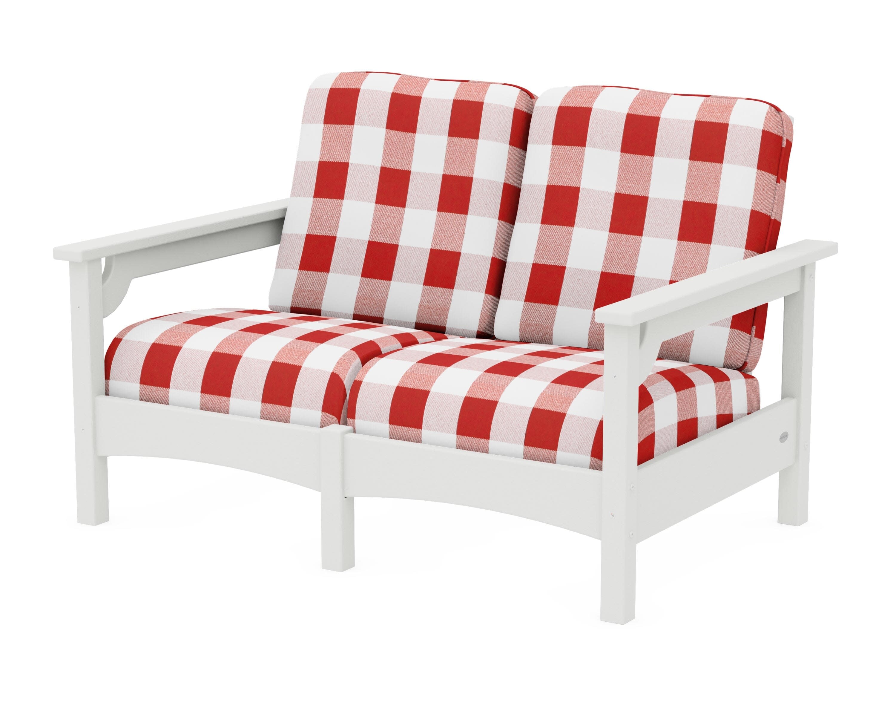 Club Loveseat in Vintage White / Buffalo Plaid Crimson