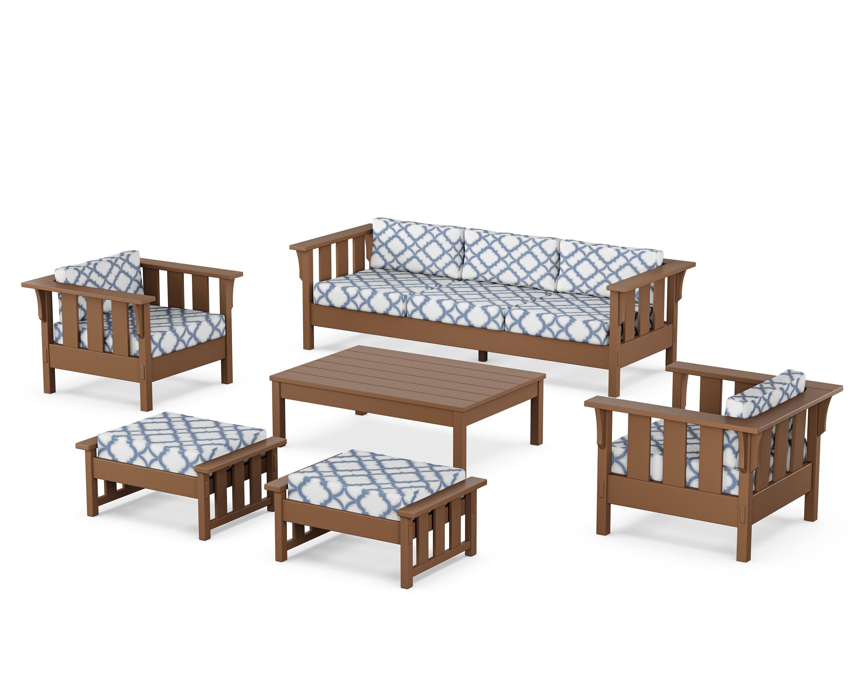 Acadia 6-Piece Lounge Sofa Set in Teak / Trellis Sky Blue