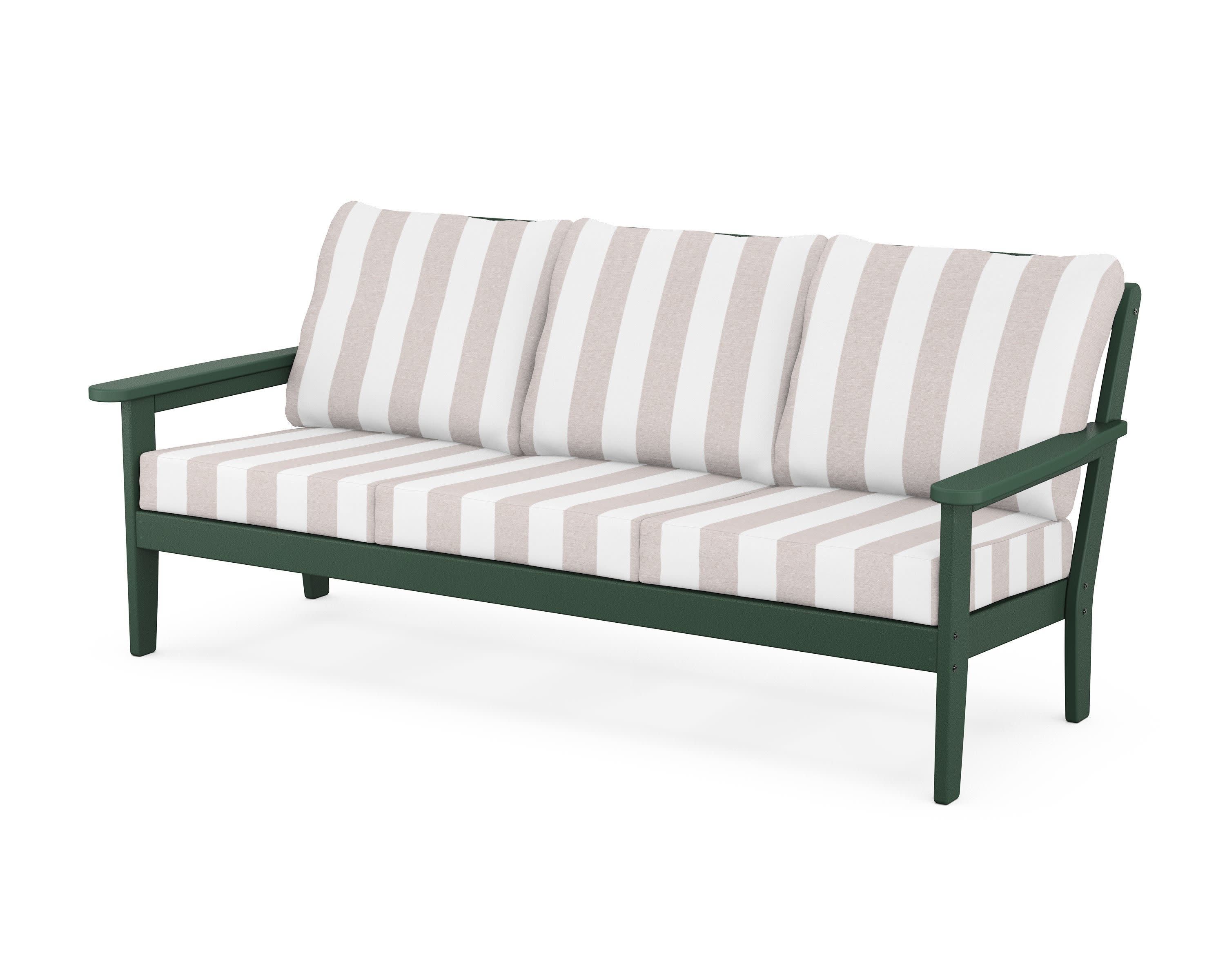 Cottage Deep Seating Sofa in Green / Cabana Stripe Dune Burlap