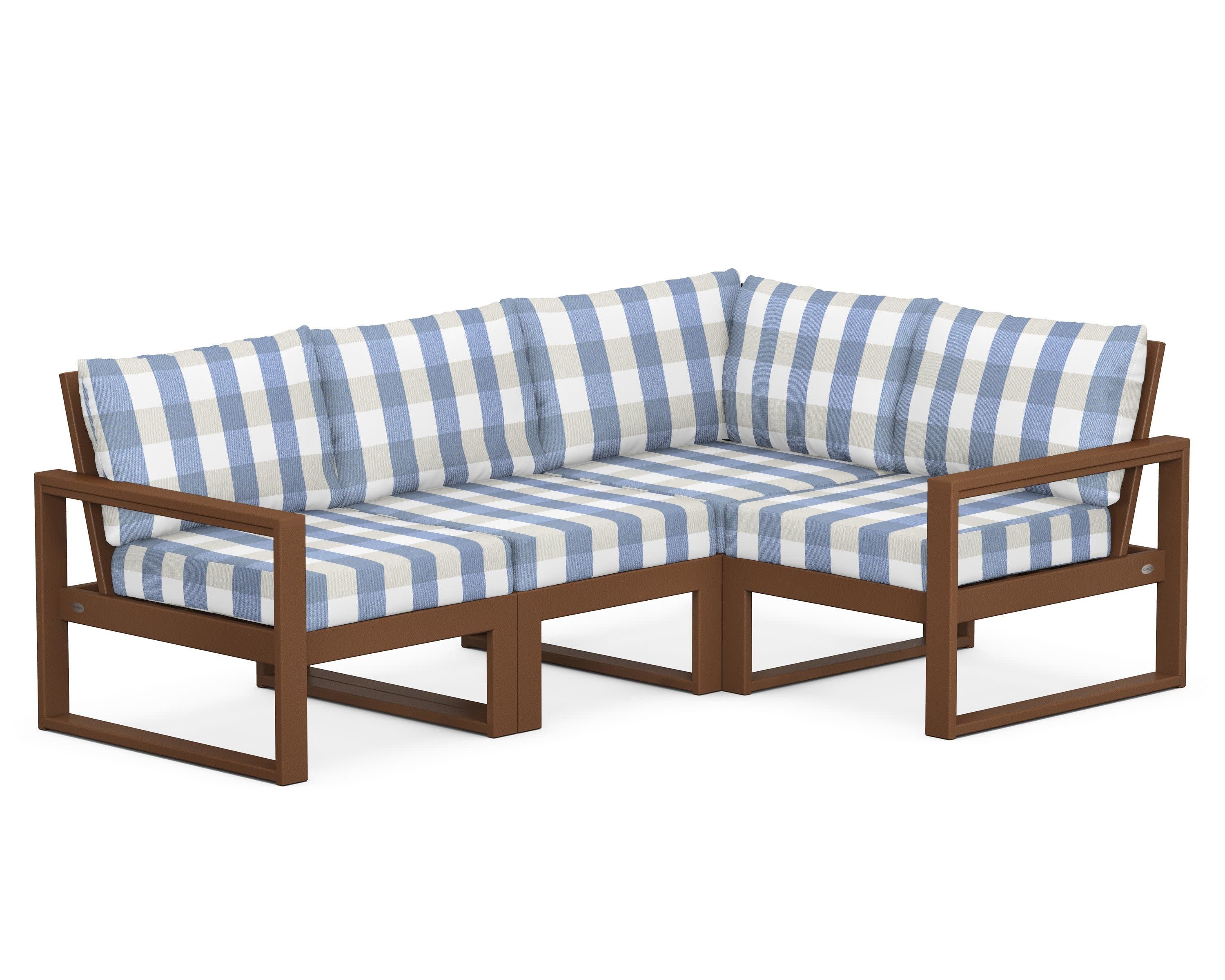 EDGE 4-Piece Modular Deep Seating Set in Teak / Buffalo Plaid Sky Blue