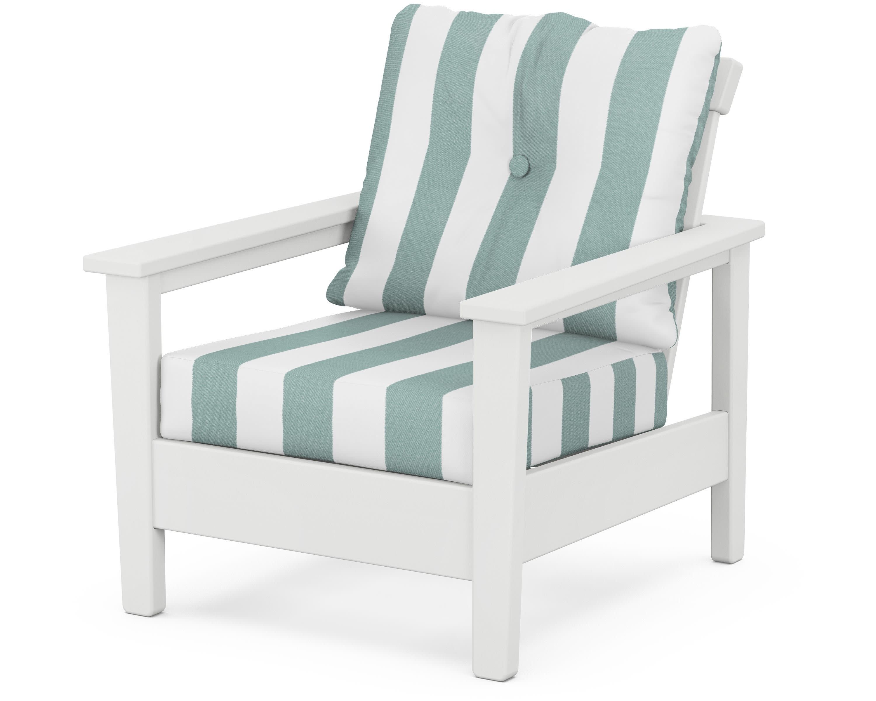 Prescott Deep Seating Chair in White / Cabana Stripe Glacier Spa