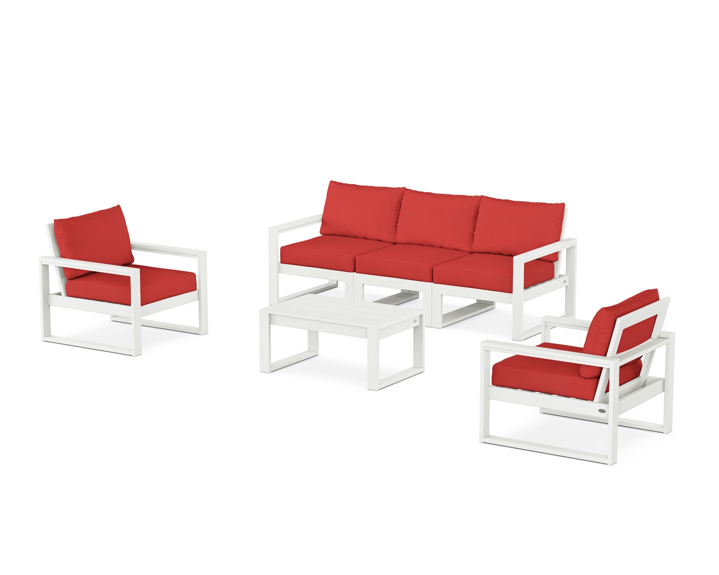 EDGE Sectional 4-Piece Deep Seating Set with Sofa in Vintage White / Crimson Linen