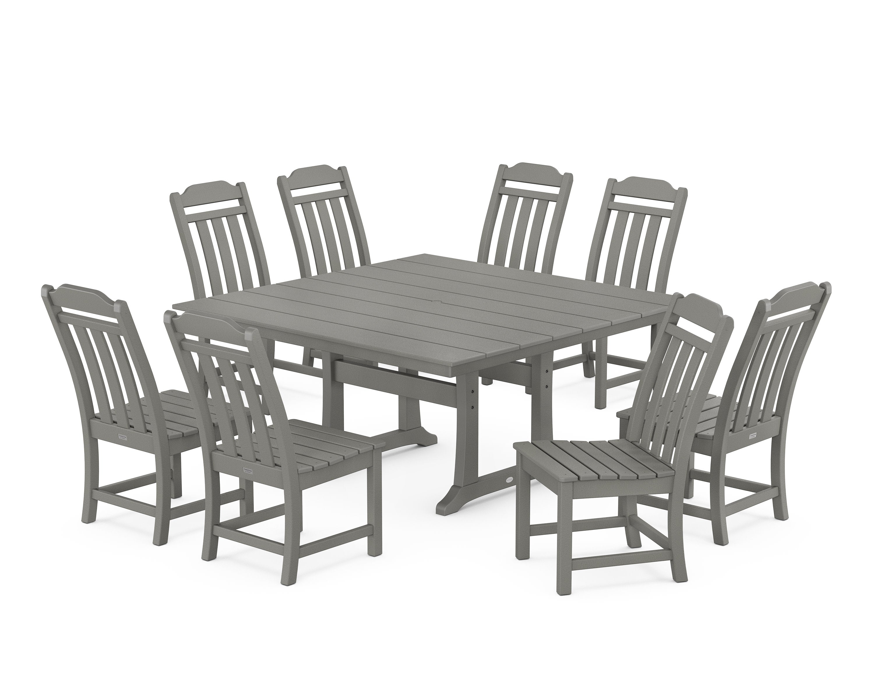 Cottage 9-Piece Square Farmhouse Side Chair Dining Set with Trestle Legs in Slate Grey