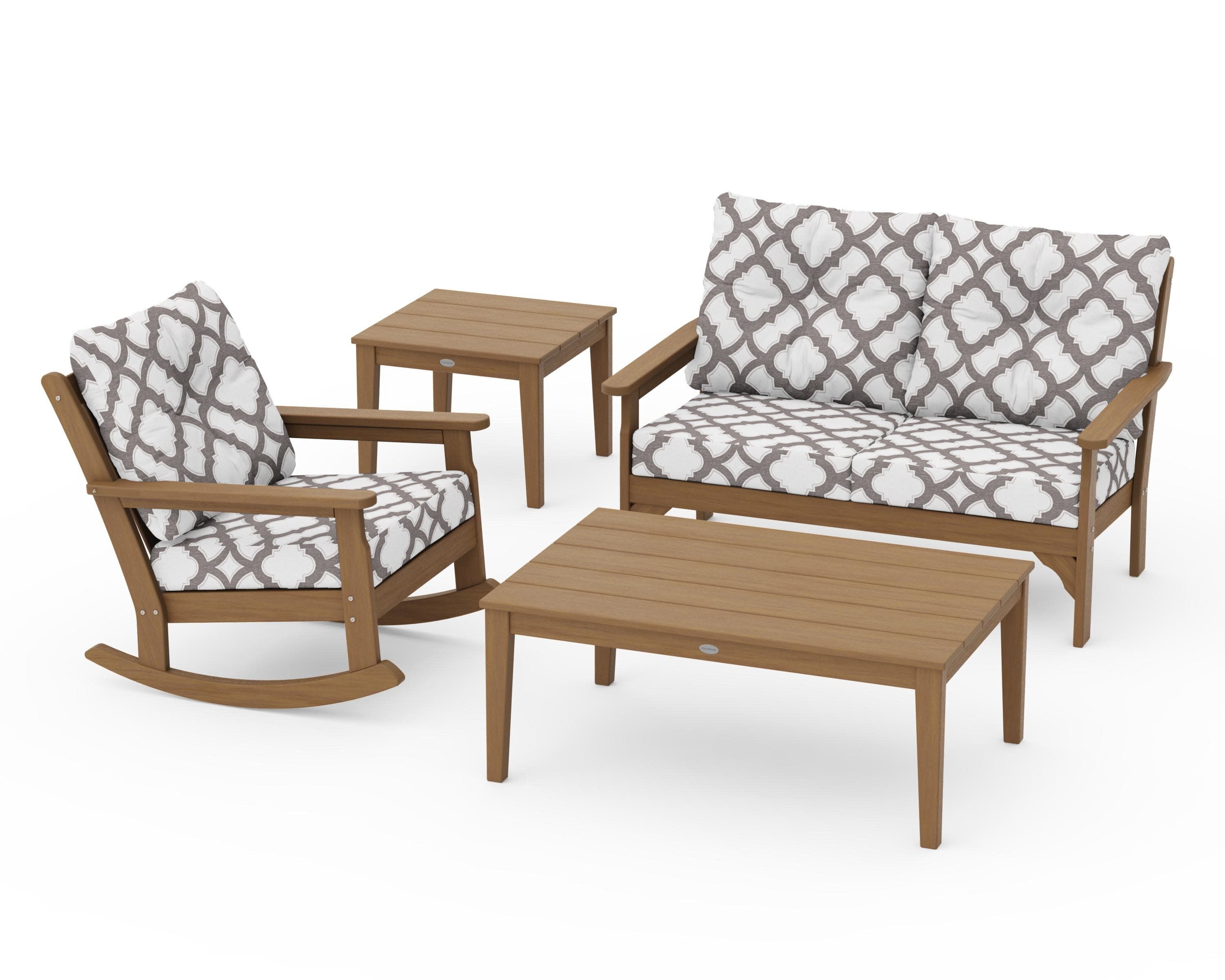 Vineyard 4-Piece Deep Seating Rocker Set in Natural / Trellis Grey Mist