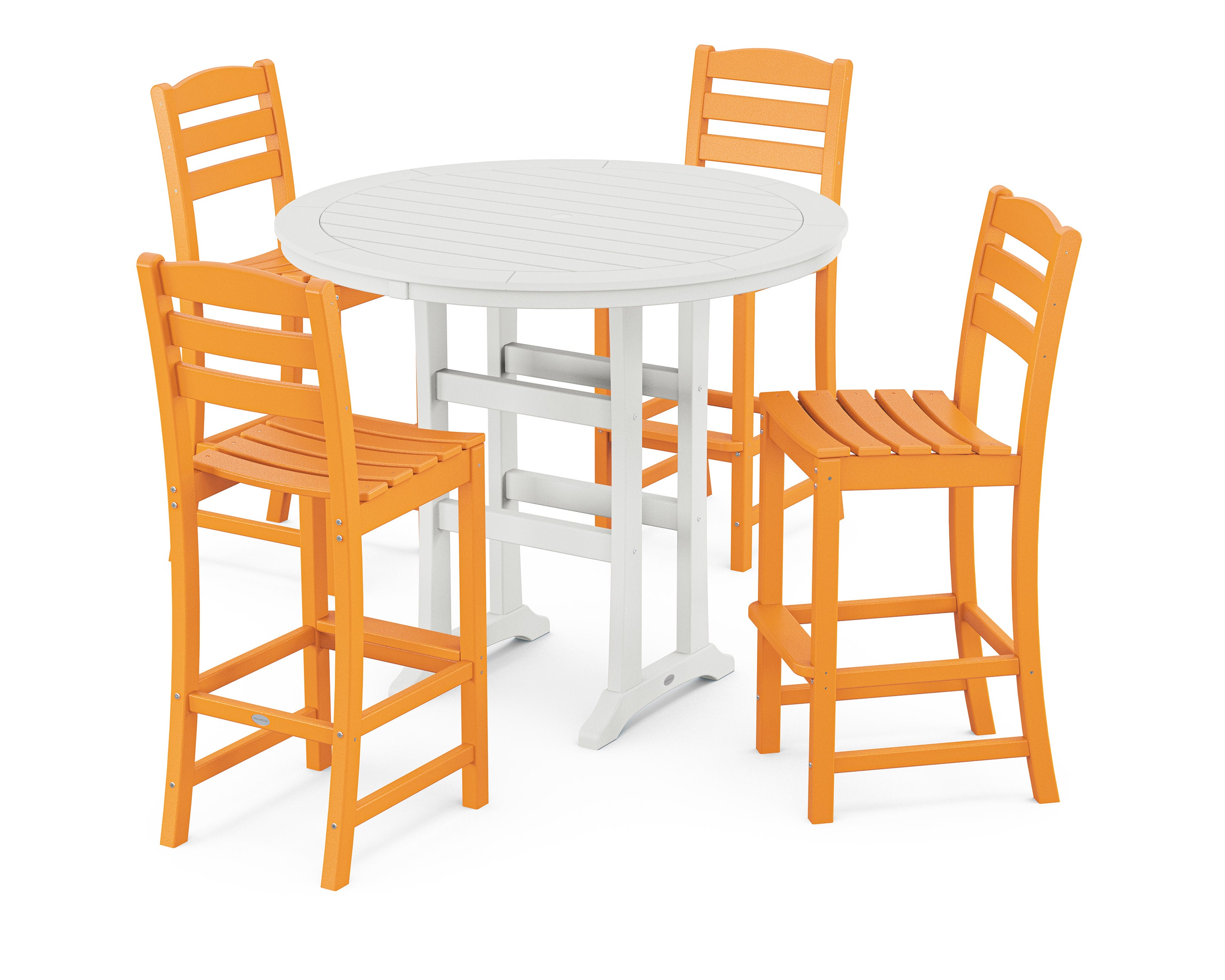 La Casa Caf 5-Piece Side Chair Bar Dining Set in Tangerine / White