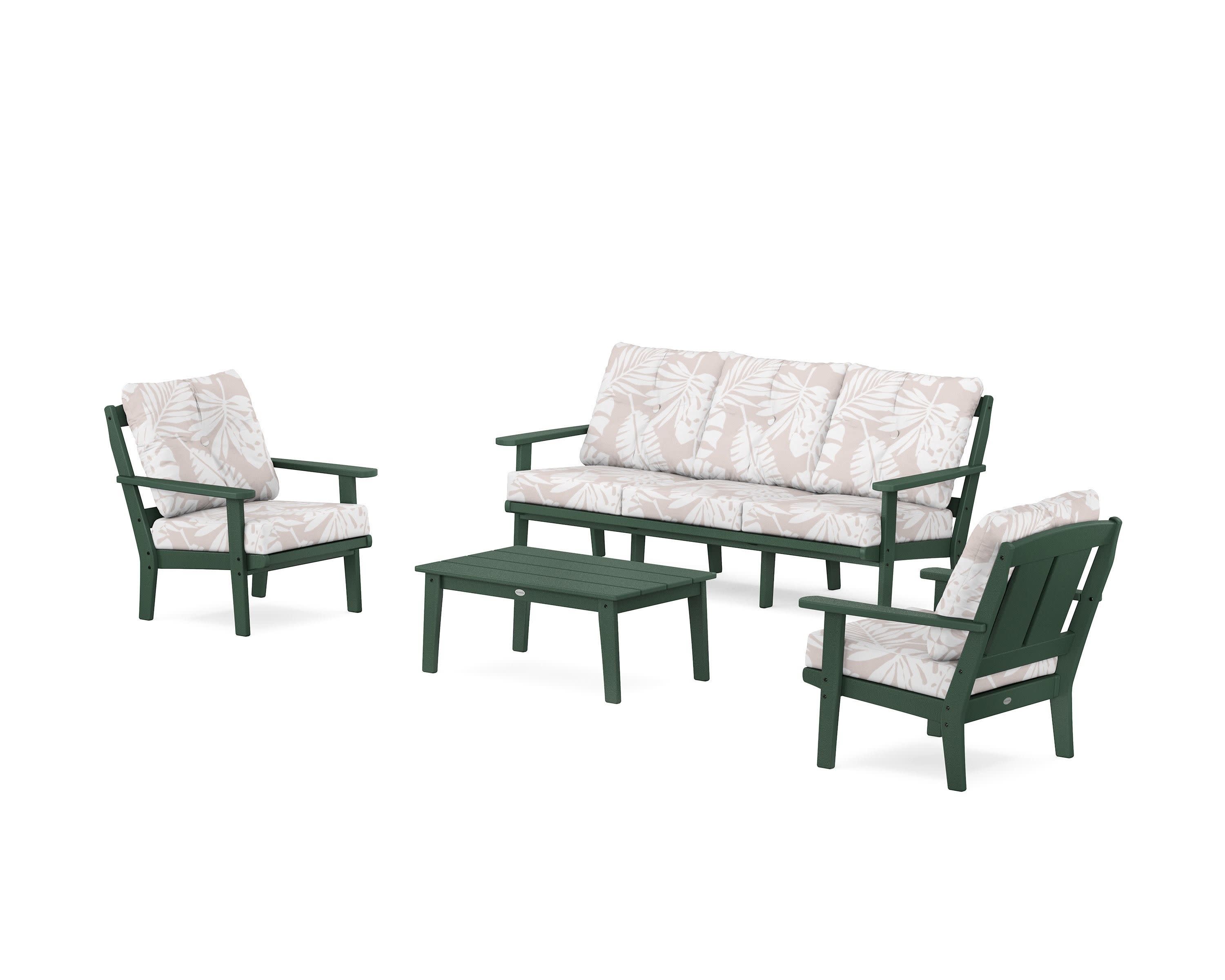 Mission 4-Piece Deep Seating Set with Sofa in Green / Leaf Dune Burlap