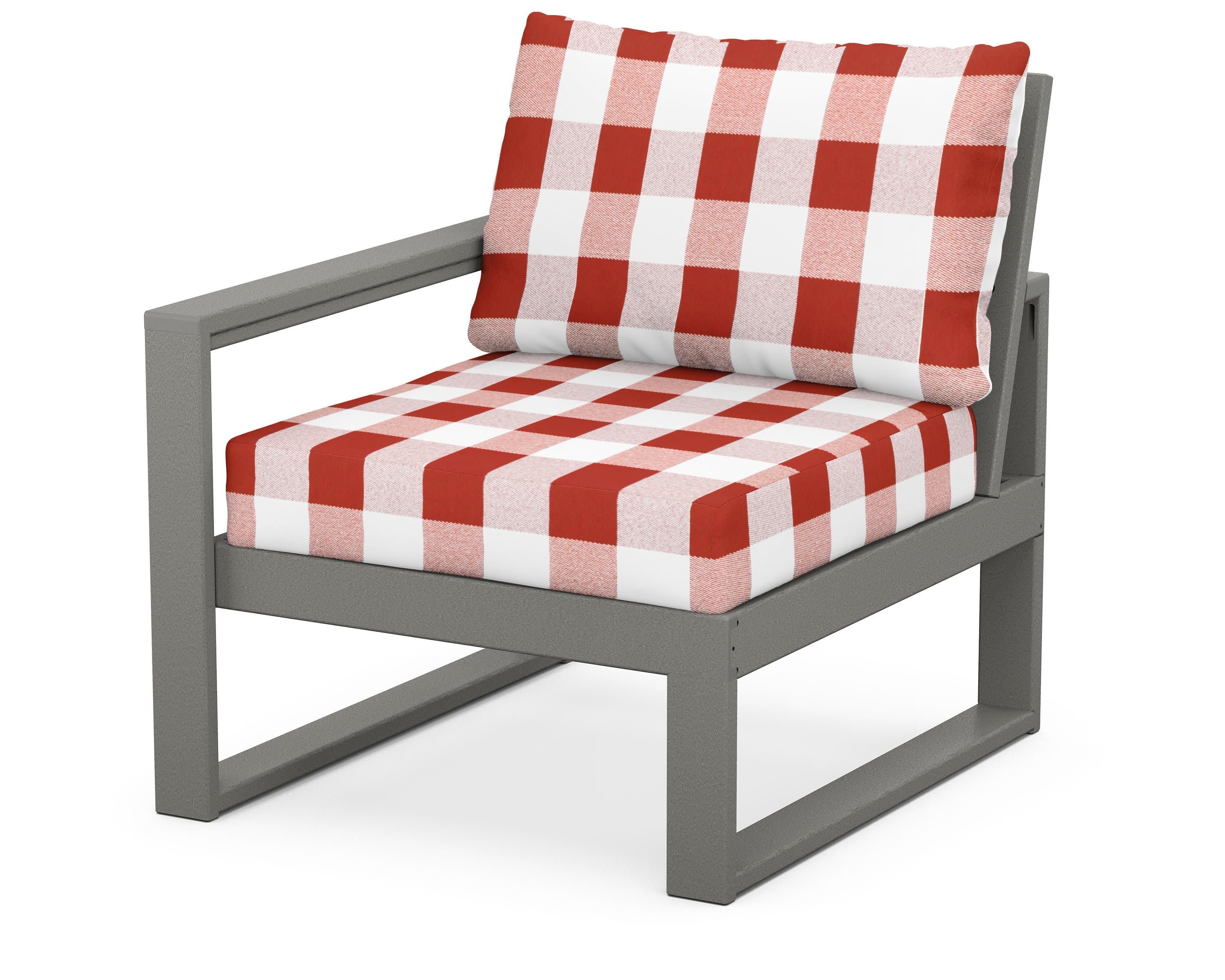 EDGE Modular Left Arm Chair in Slate Grey / Buffalo Plaid Crimson