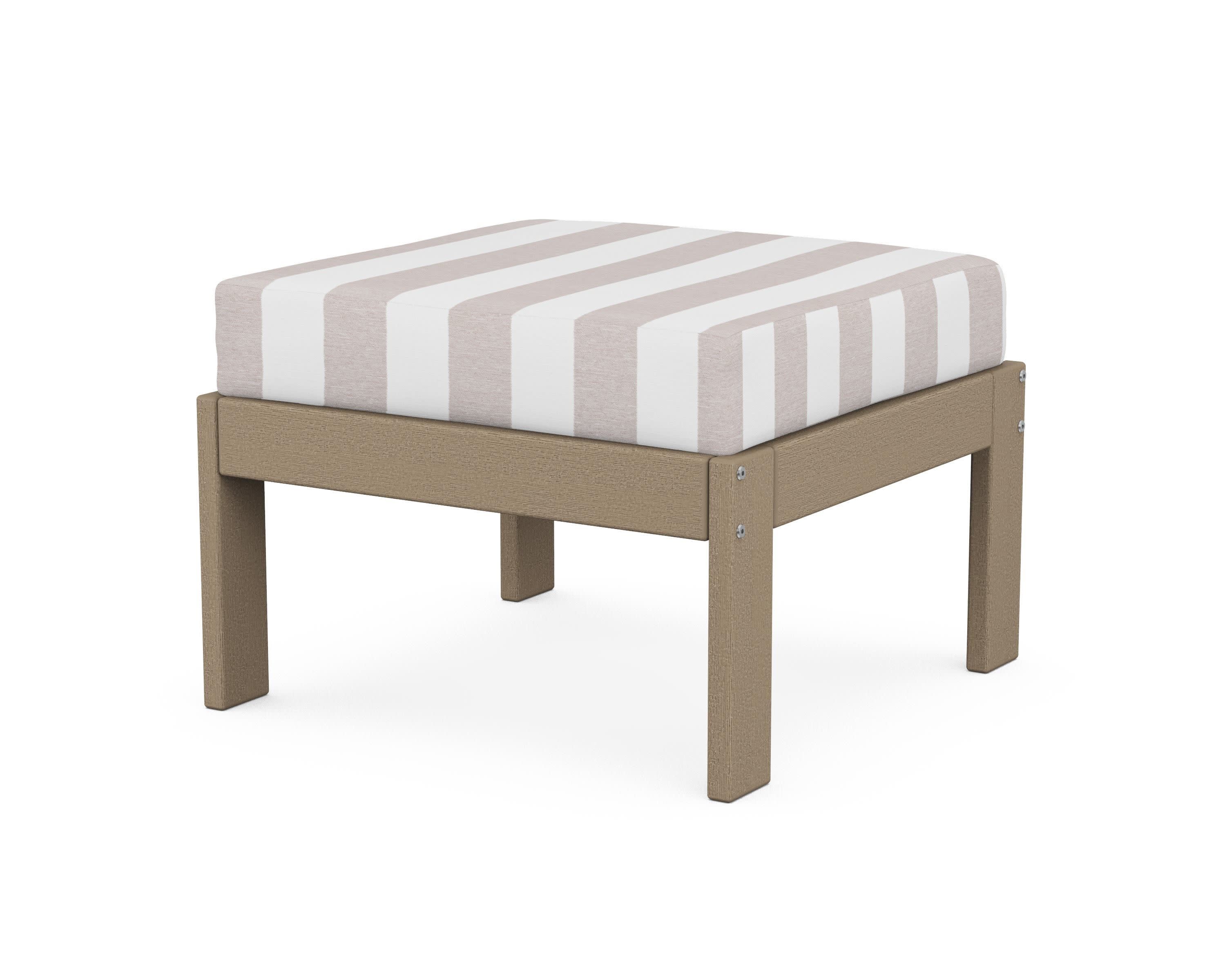 Vineyard Modular Ottoman in Vintage Sahara / Cabana Stripe Dune Burlap