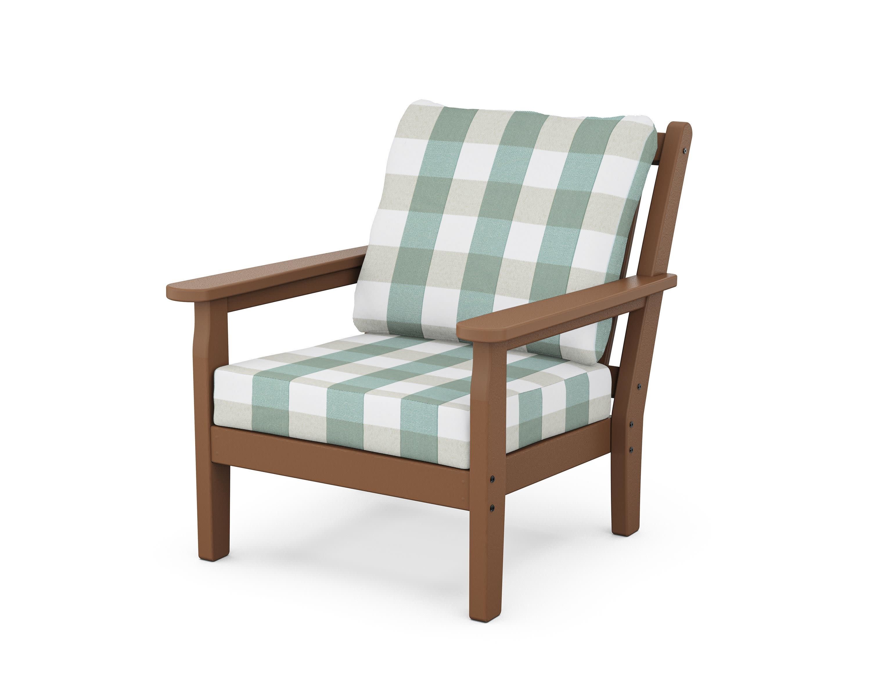 Chippendale Deep Seating Chair in Teak / Buffalo Plaid Glacier Spa