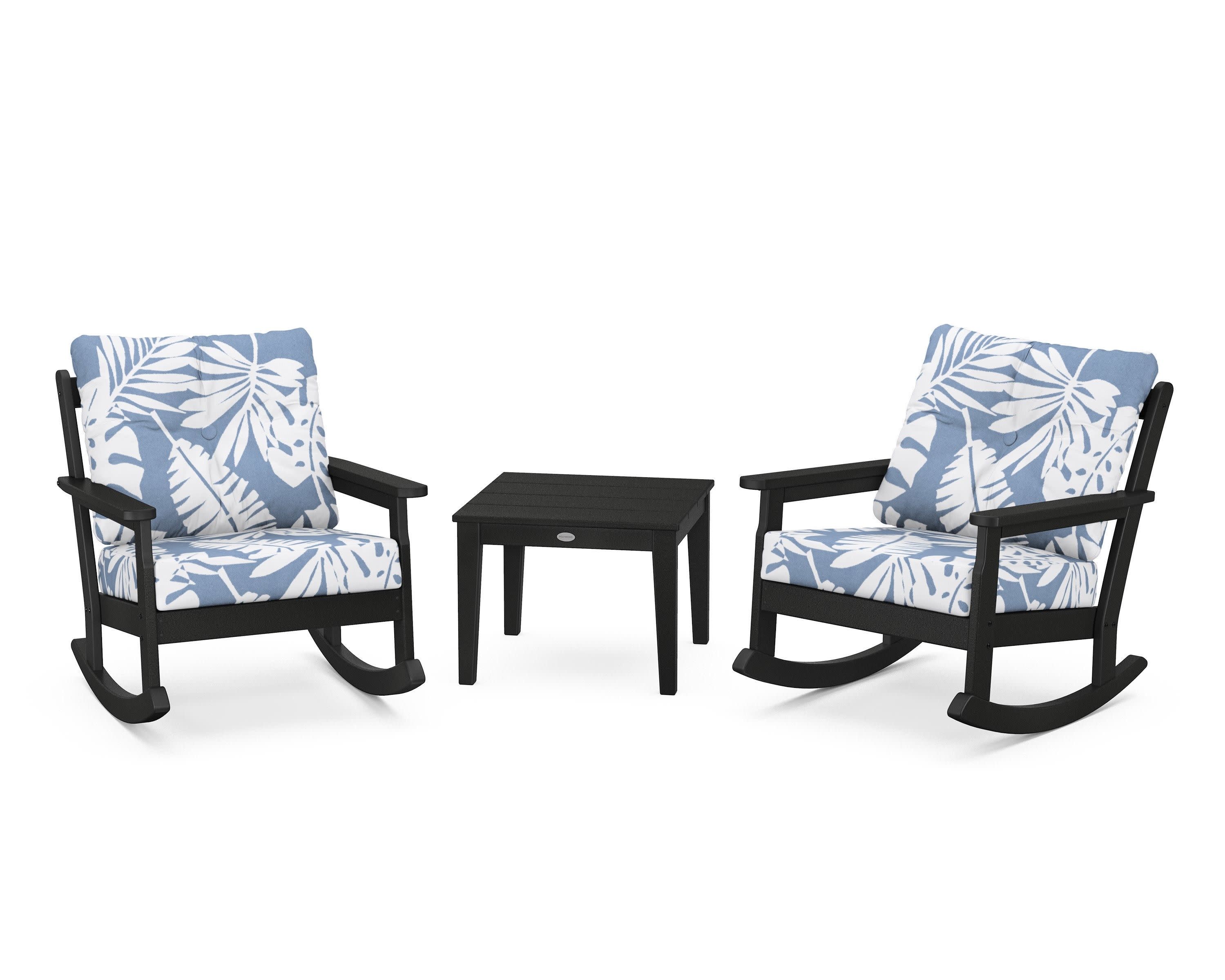 Vineyard 3-Piece Deep Seating Rocker Set in Black / Leaf Sky Blue