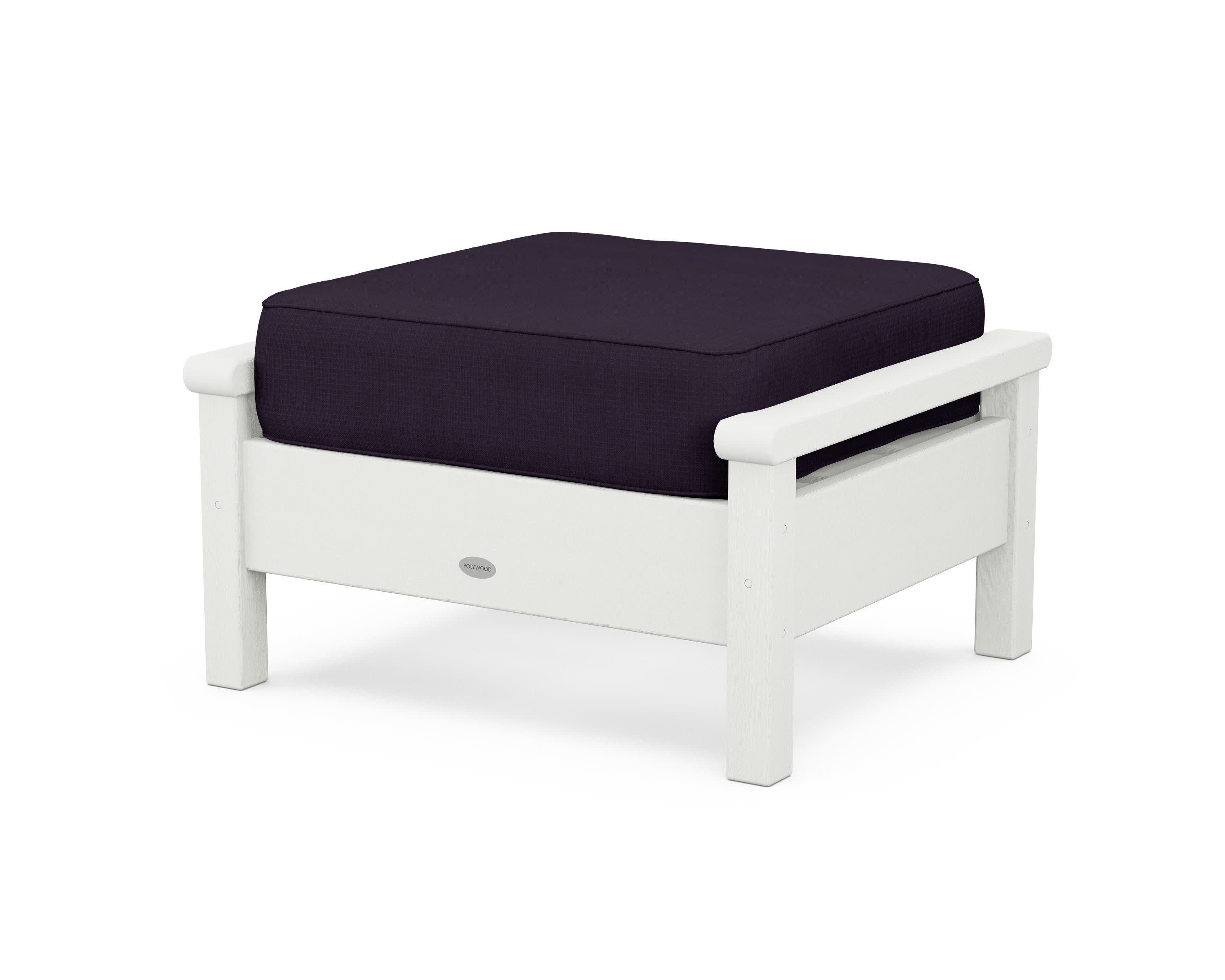 Harbour Deep Seating Ottoman in Vintage White / Navy Linen