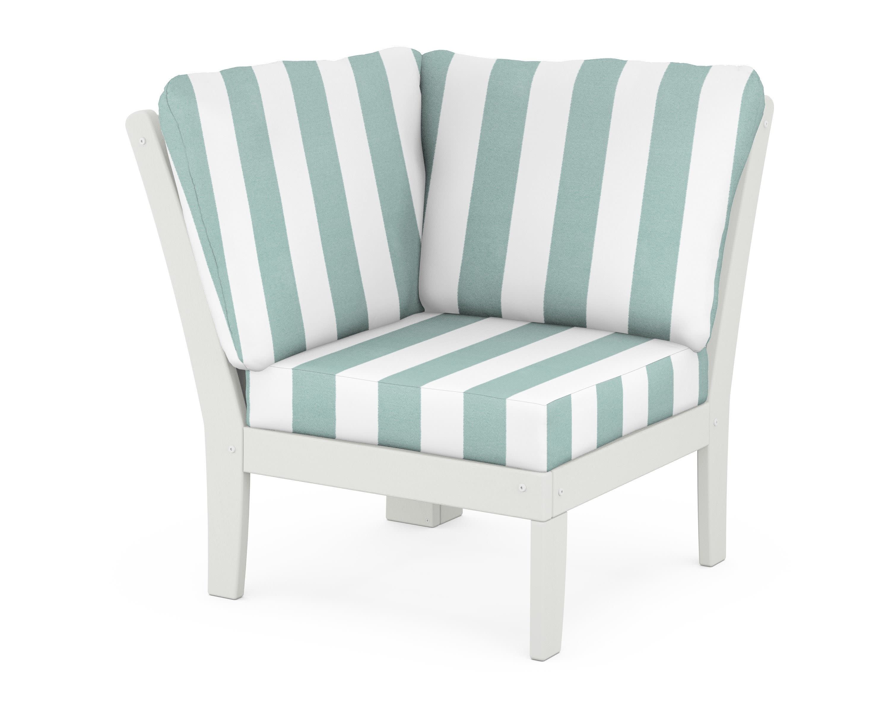 Braxton Modular Corner Chair in Vintage White / Cabana Stripe Glacier Spa