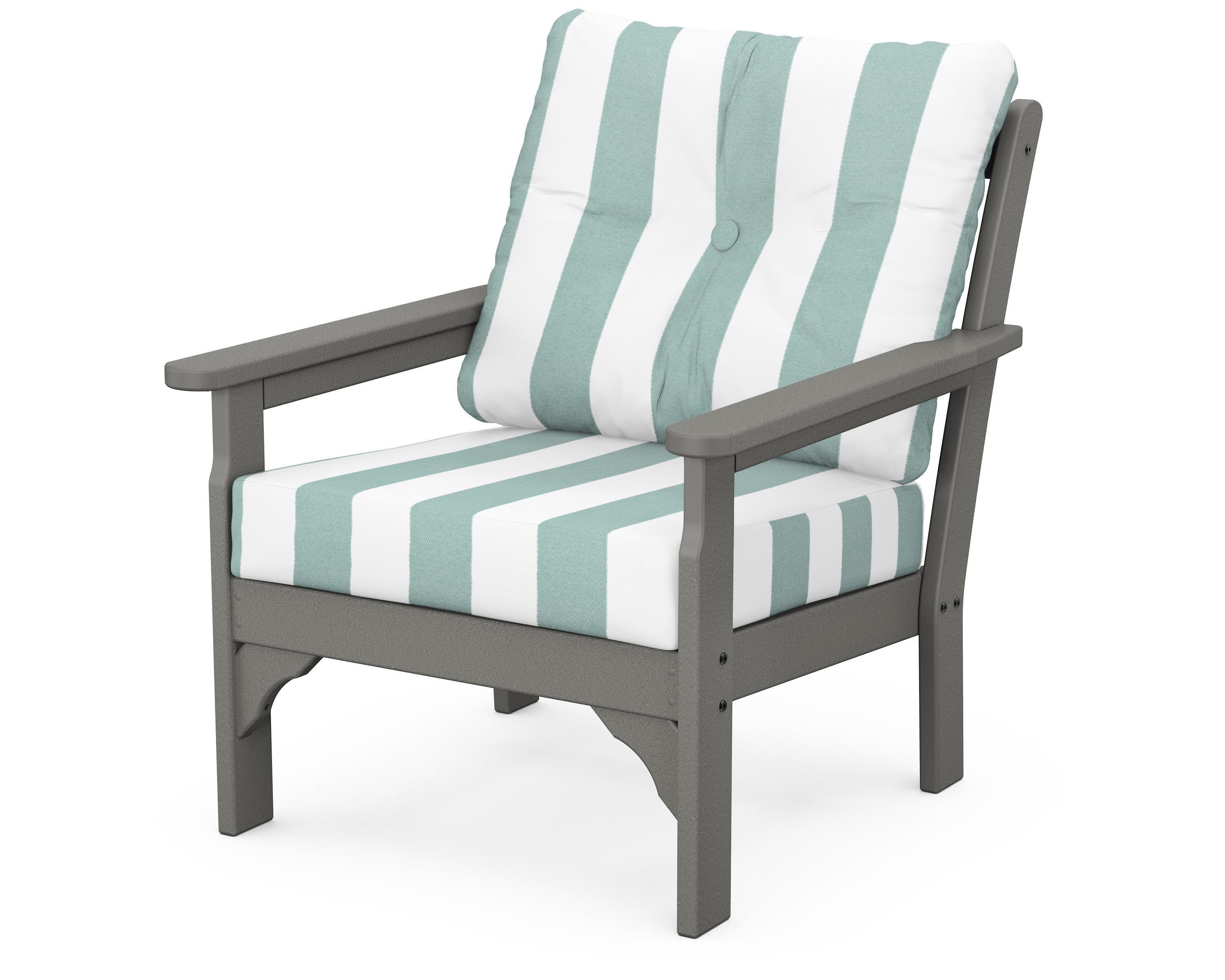 Vineyard Deep Seating Chair in Slate Grey / Cabana Stripe Glacier Spa