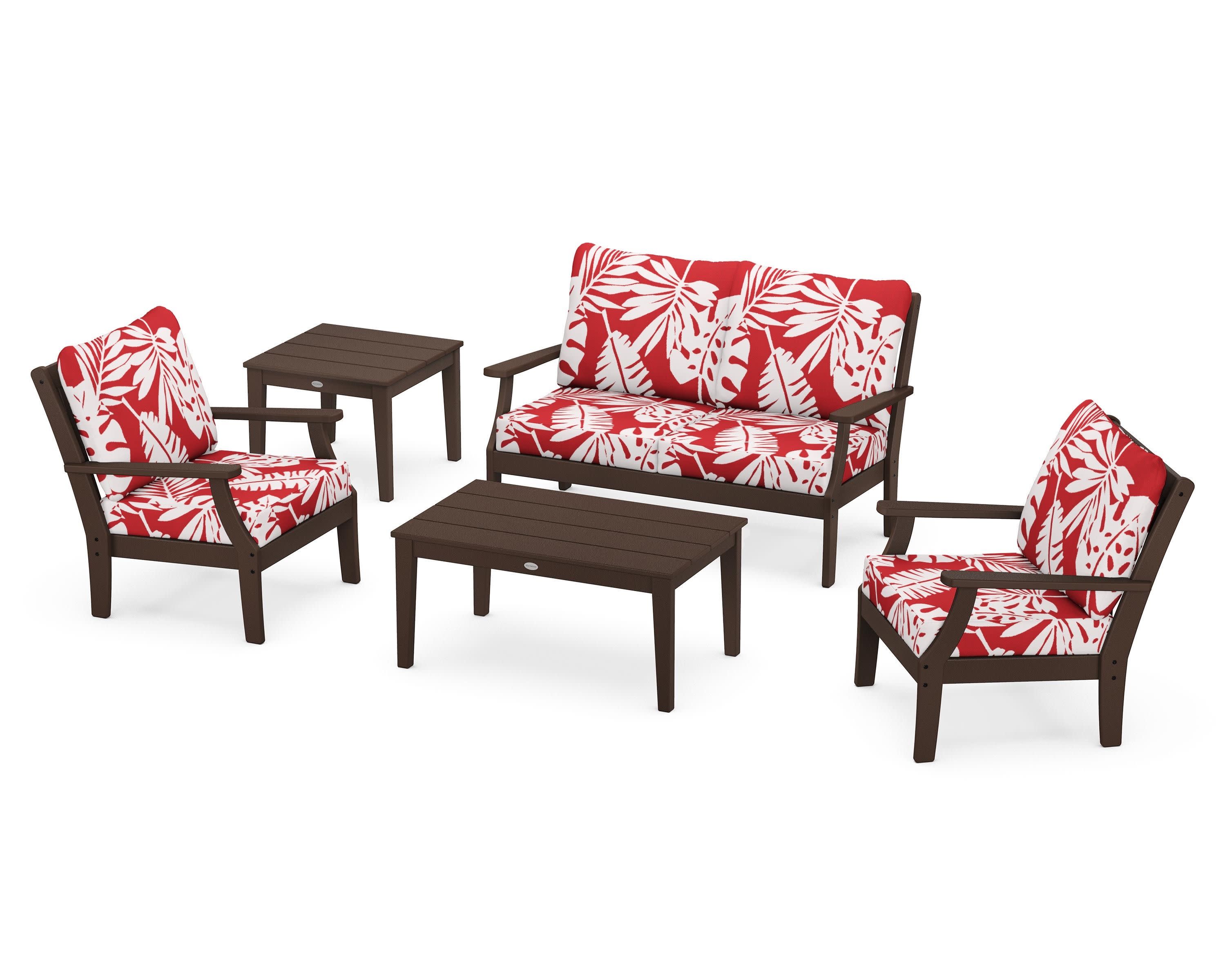 Braxton 5-Piece Deep Seating Set in Mahogany / Leaf Crimson