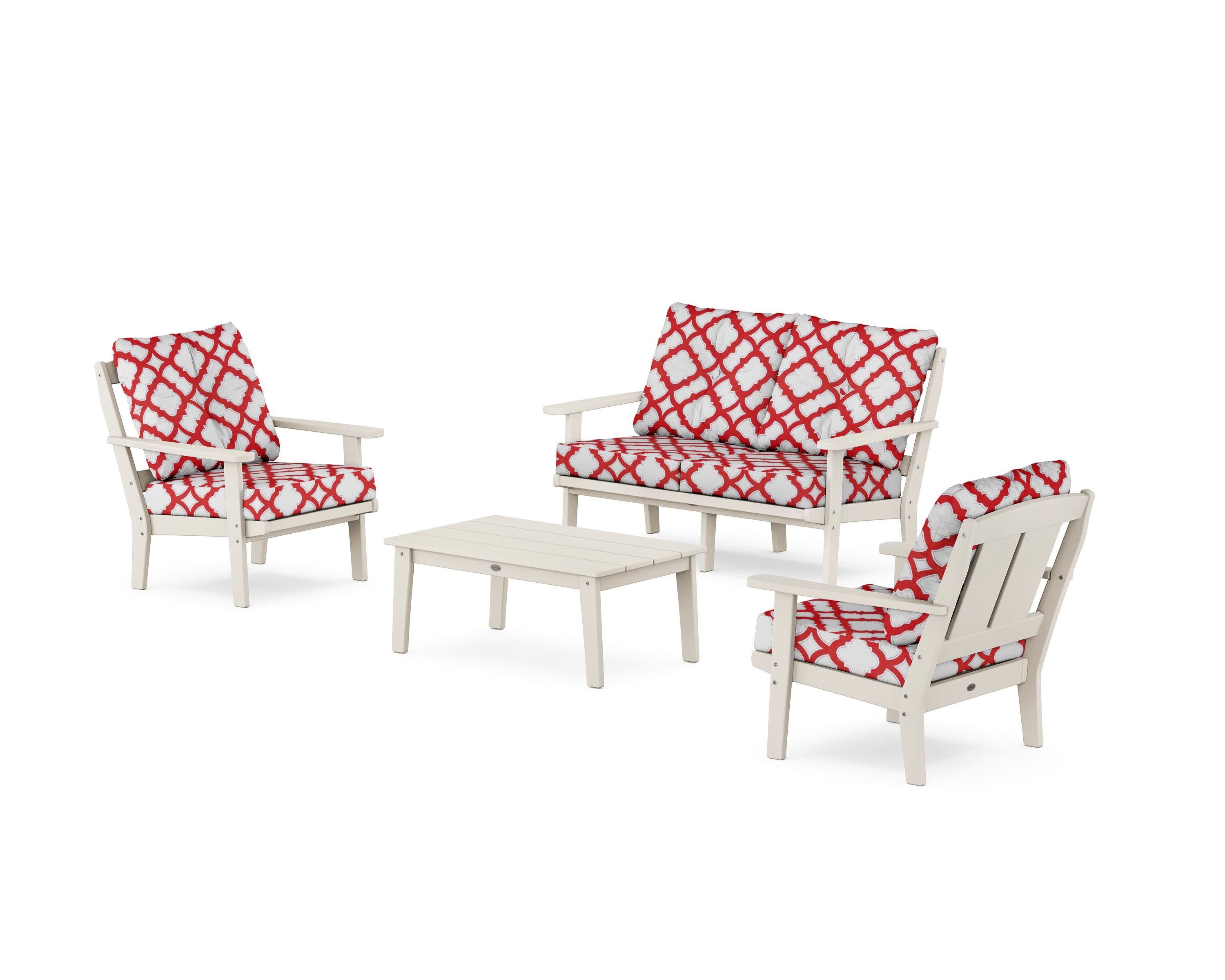 Mission 4-Piece Deep Seating Set with Loveseat in Sand / Trellis Crimson