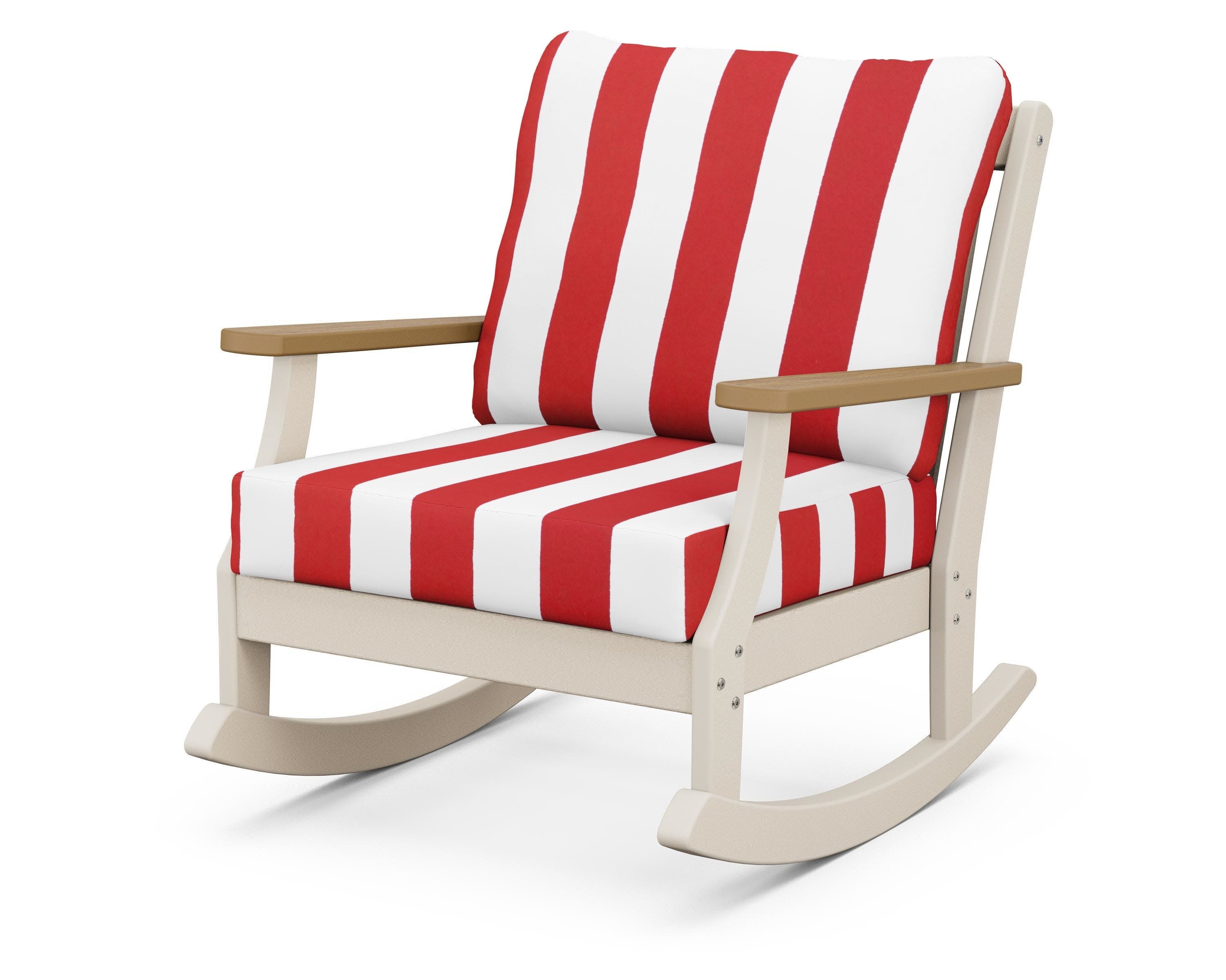 Braxton Deep Seating Rocking Chair in Sand / Natural / Cabana Stripe Crimson