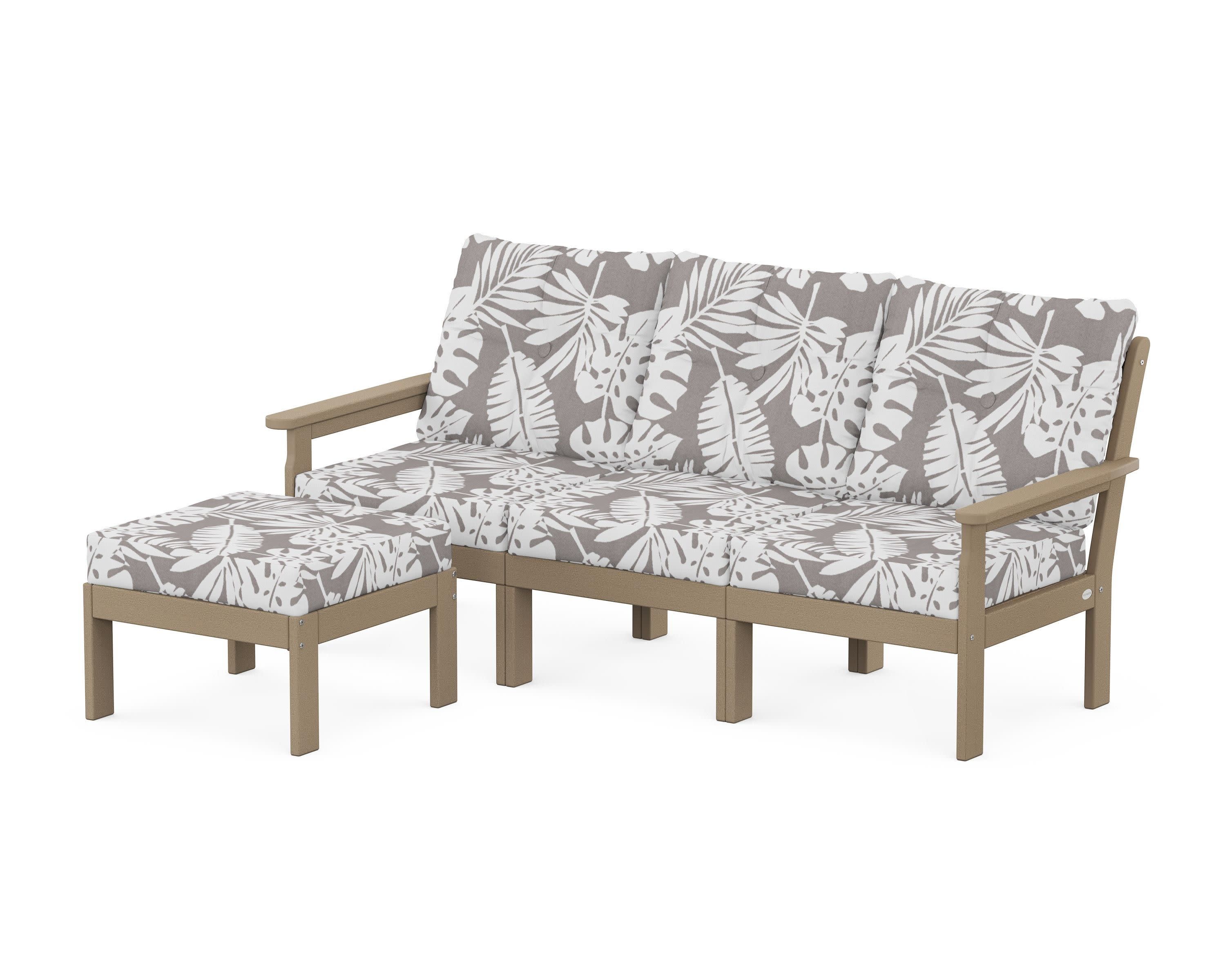 Vineyard 4-Piece Sectional with Ottoman in Vintage Sahara / Leaf Grey Mist