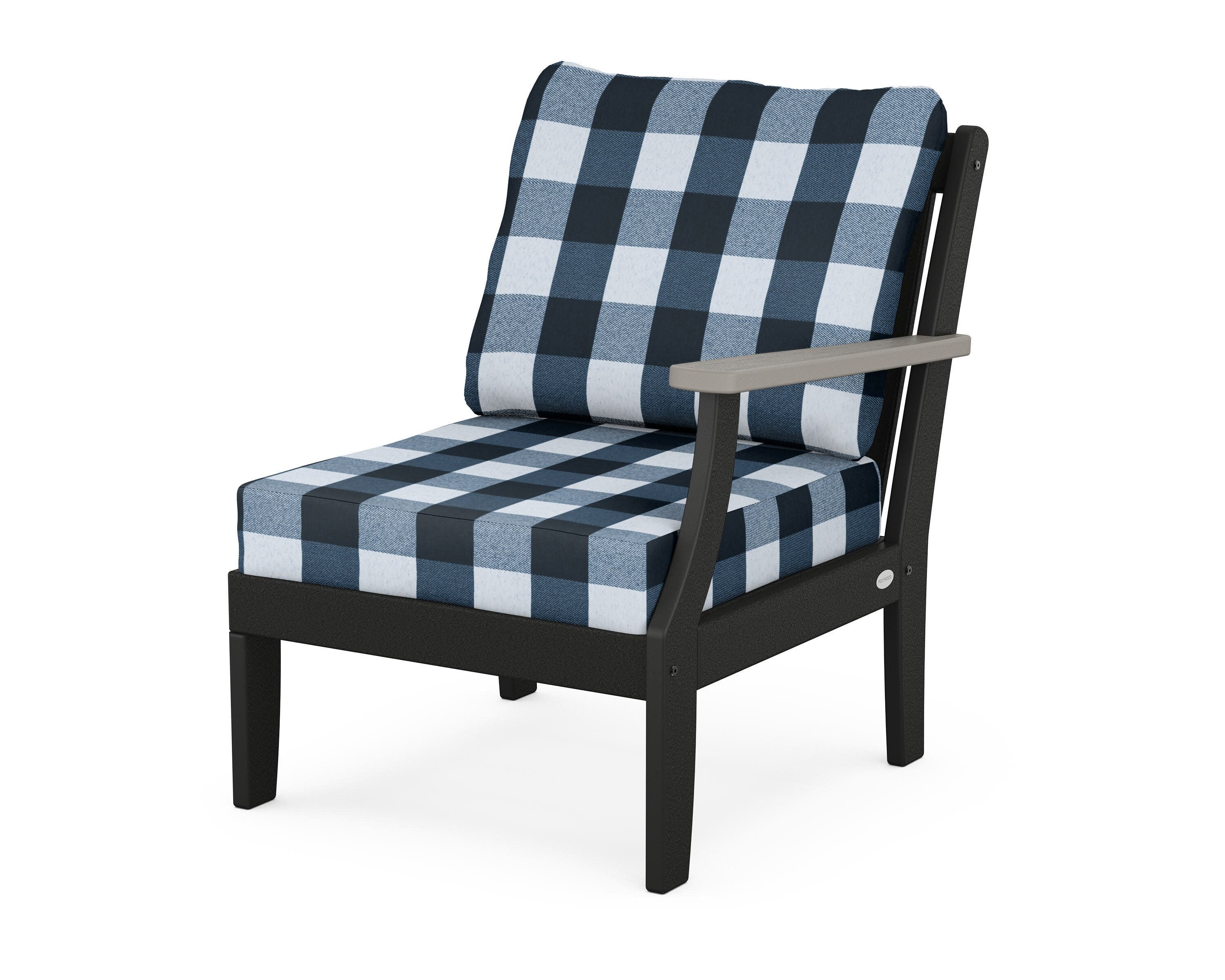 Braxton Modular Right Arm Chair in Black / Driftwood / Buffalo Plaid Marine Indigo
