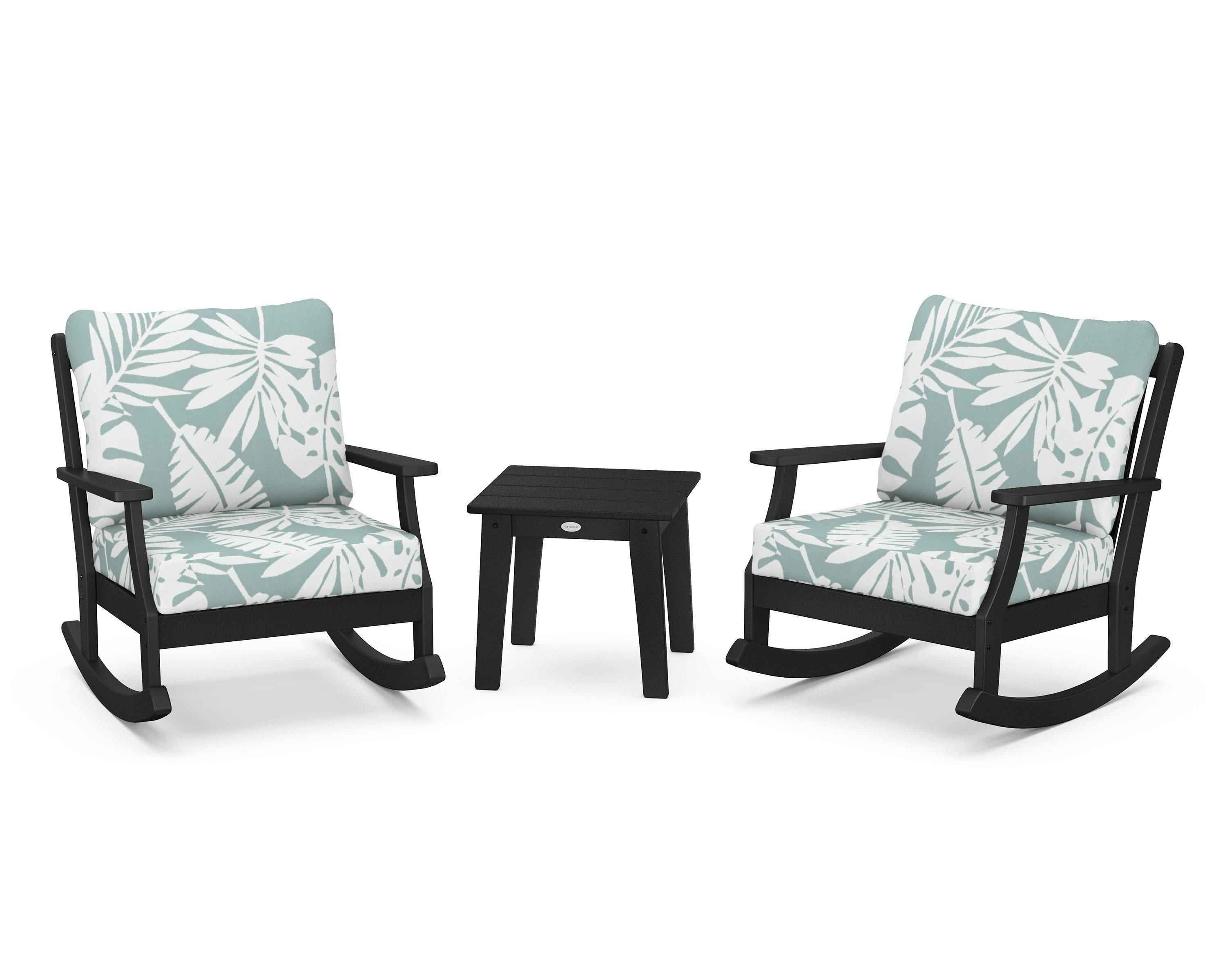 Braxton 3-Piece Deep Seating Rocker Set in Black / Leaf Glacier Spa