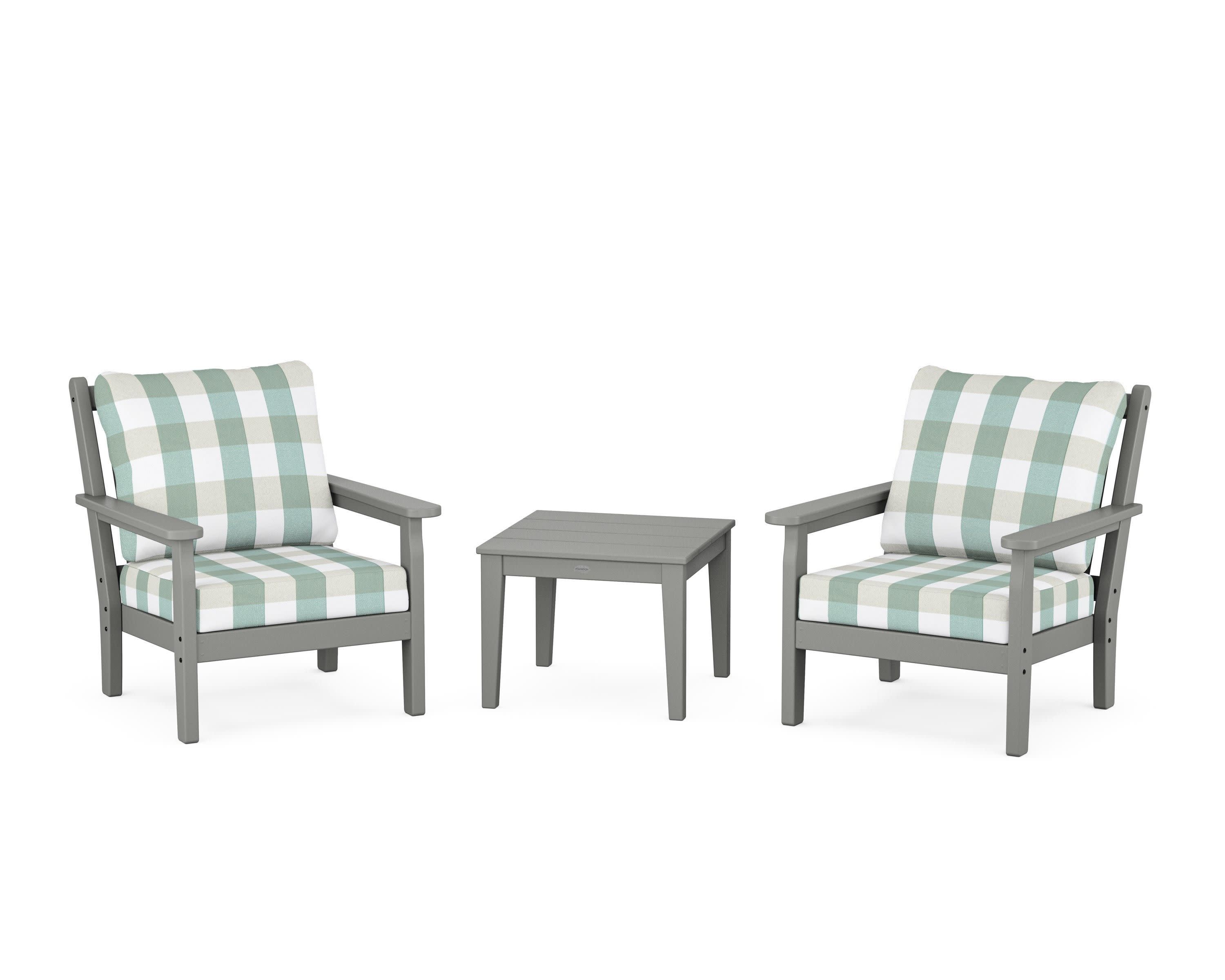 Chippendale 3-Piece Deep Seating Set in Slate Grey / Buffalo Plaid Glacier Spa
