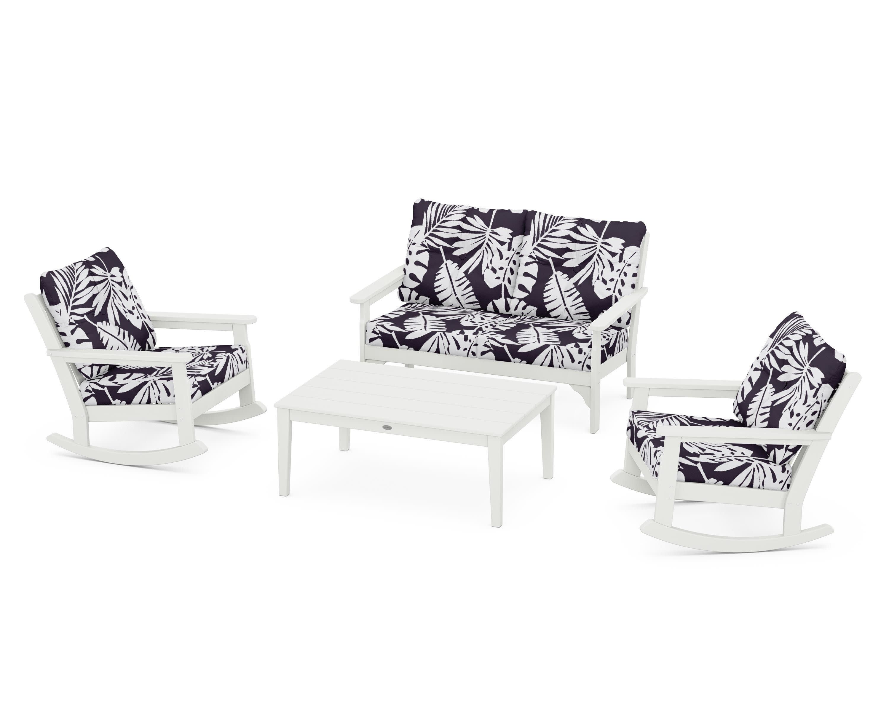 Vineyard 4-Piece Deep Seating Rocking Chair Set in Vintage White / Leaf Navy
