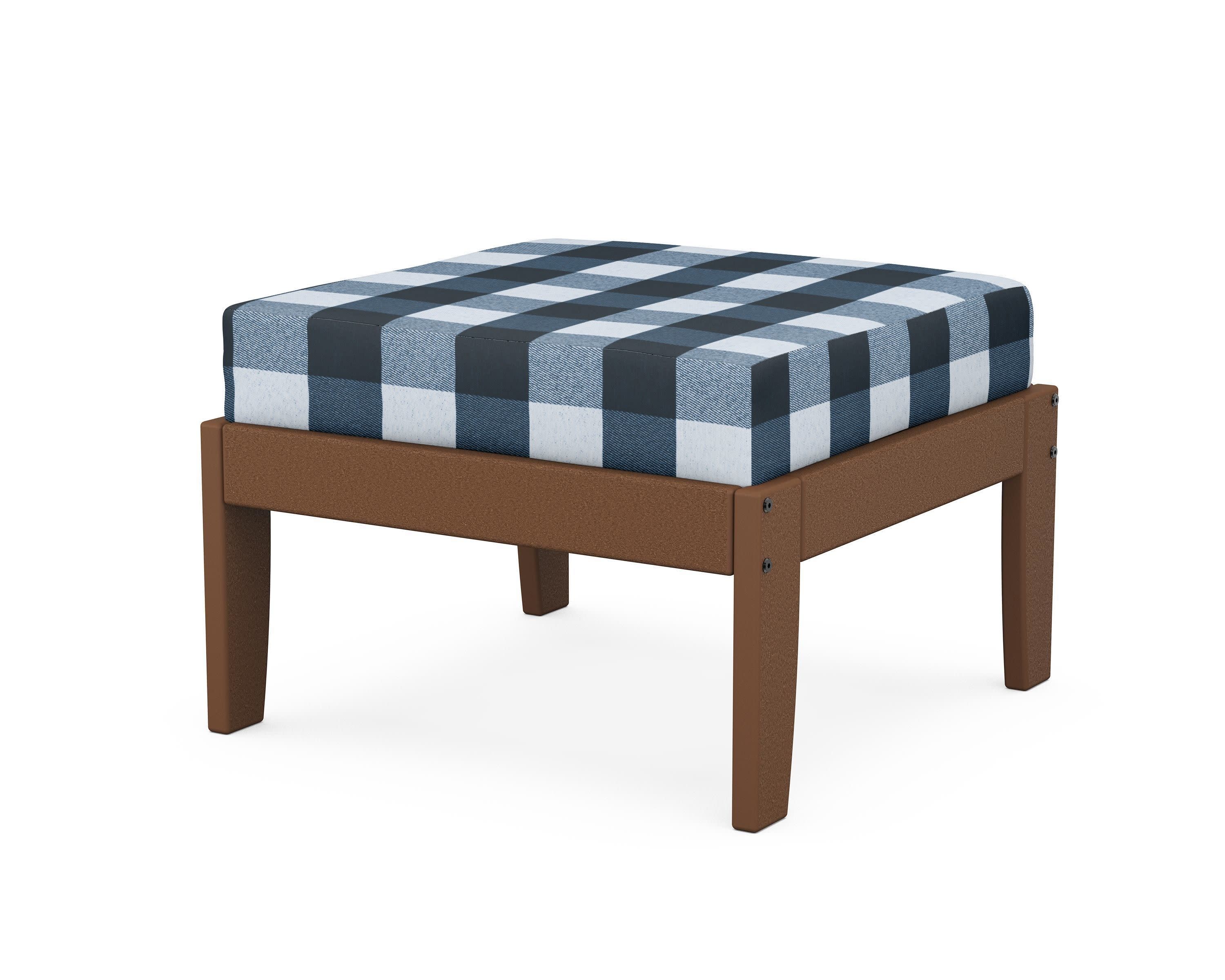 Modular Ottoman - Classic in Teak / Buffalo Plaid Marine Indigo