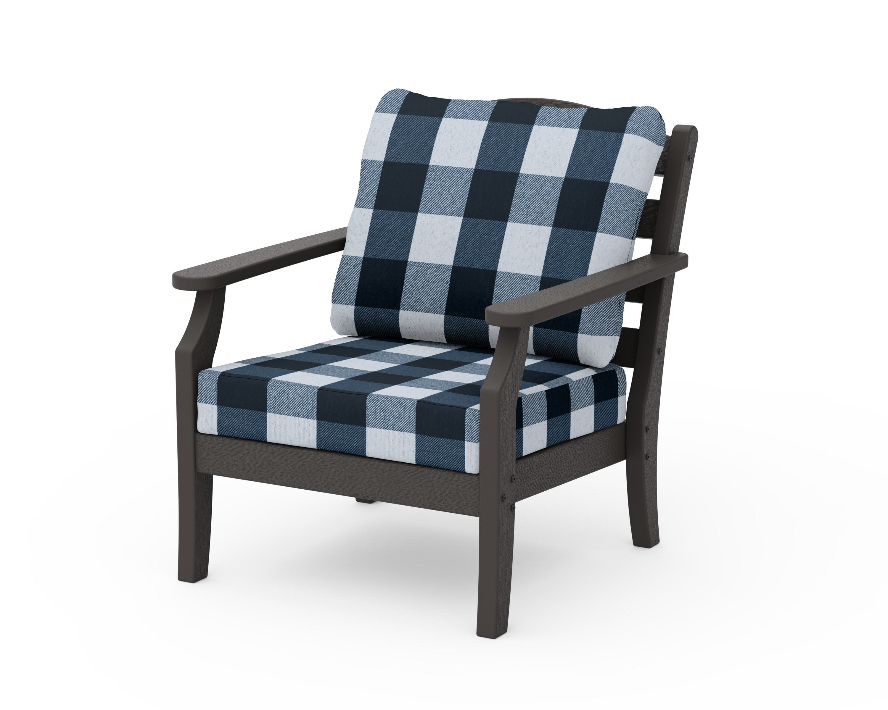 Savannah Deep Seating Chair in Vintage Coffee / Buffalo Plaid Marine Indigo