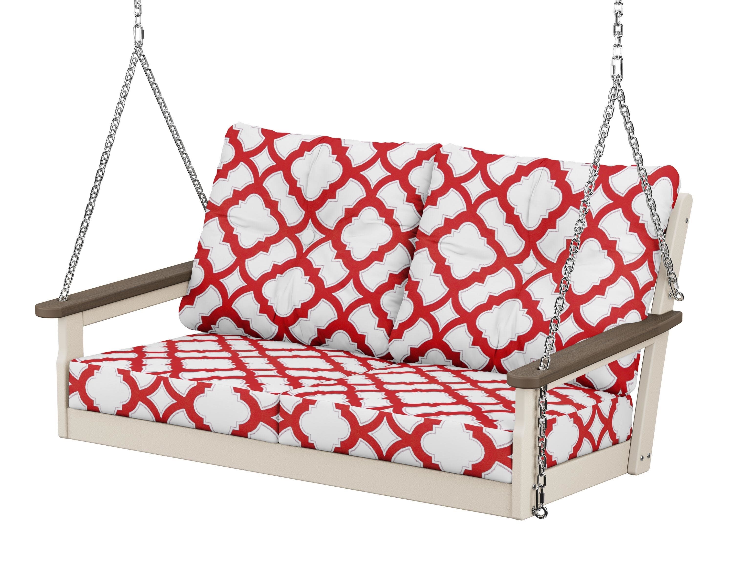 Vineyard Deep Seating Swing in Sand / Kona / Trellis Crimson