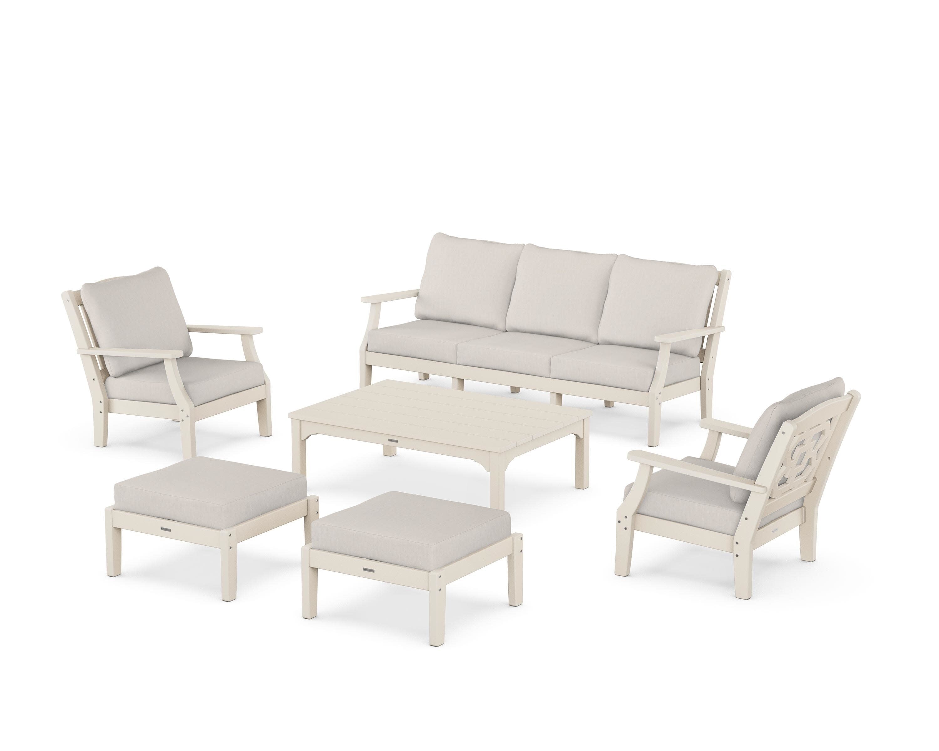 Chinoiserie 6-Piece Lounge Sofa Set in Sand / Cast Ash