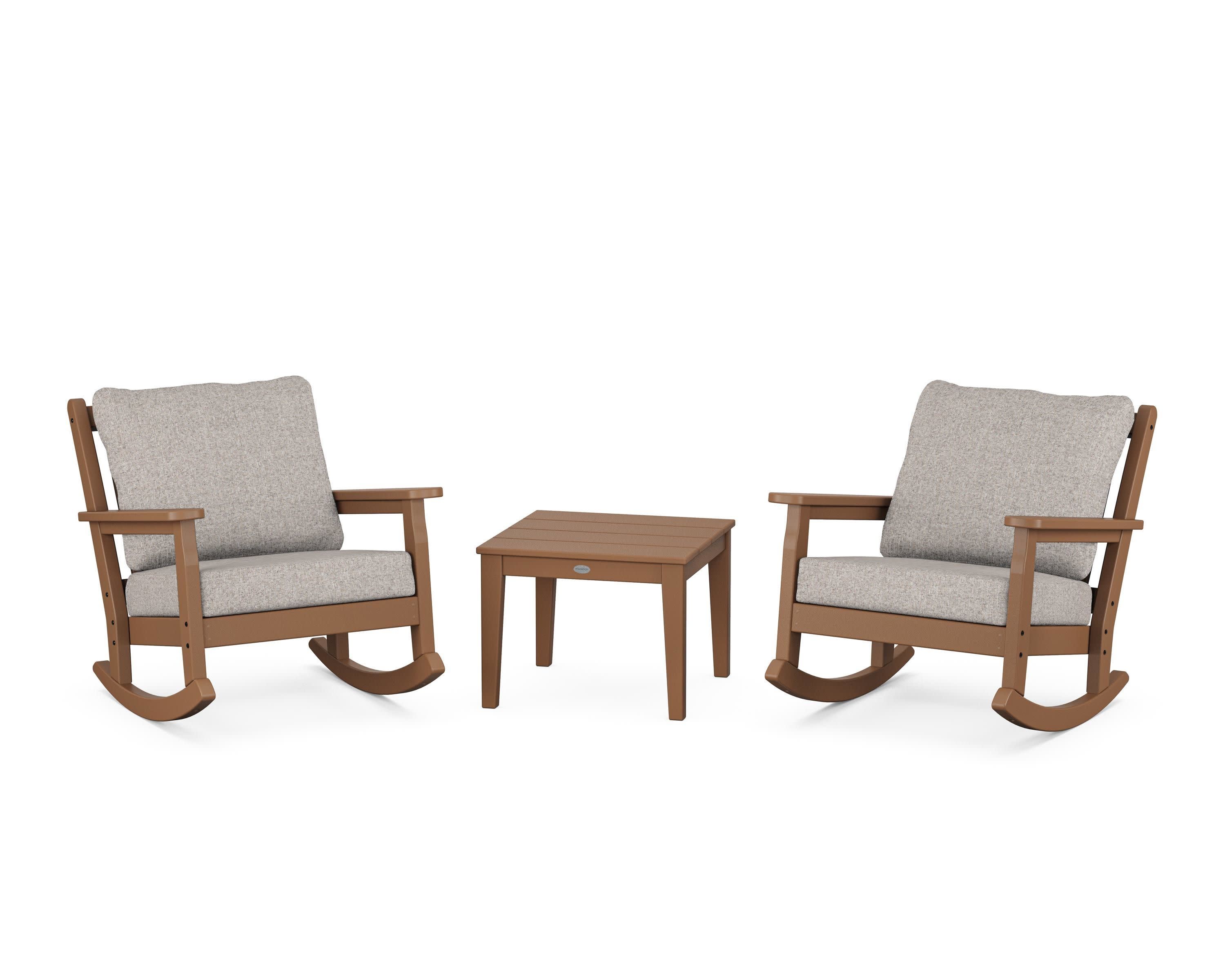 Chippendale 3-Piece Deep Seating Rocker Set in Teak / Weathered Tweed