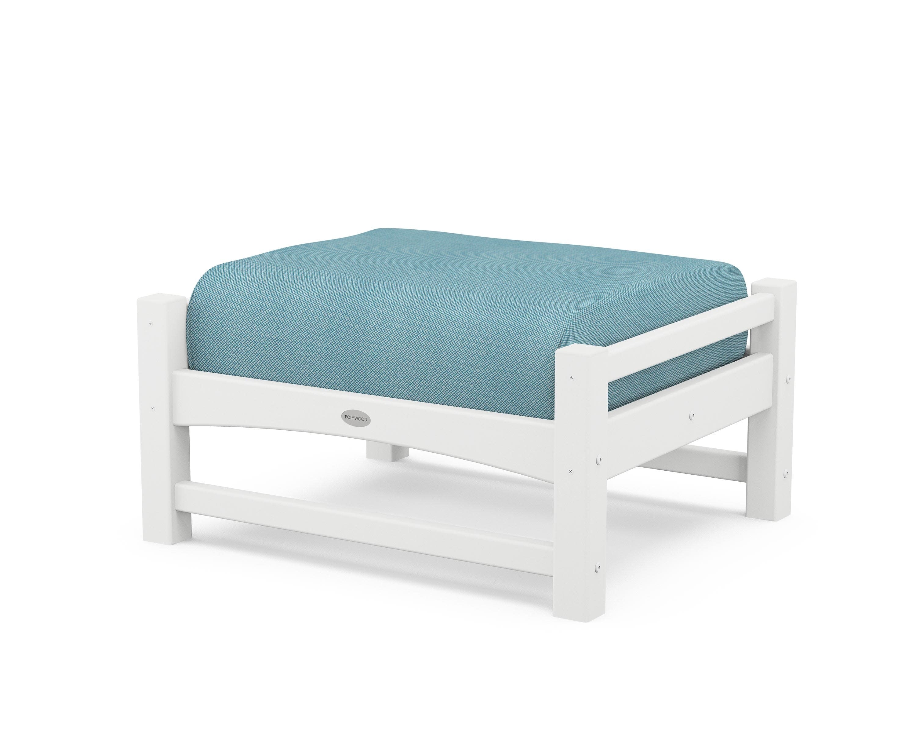 Club Ottoman in White / Lattice Sky Blue