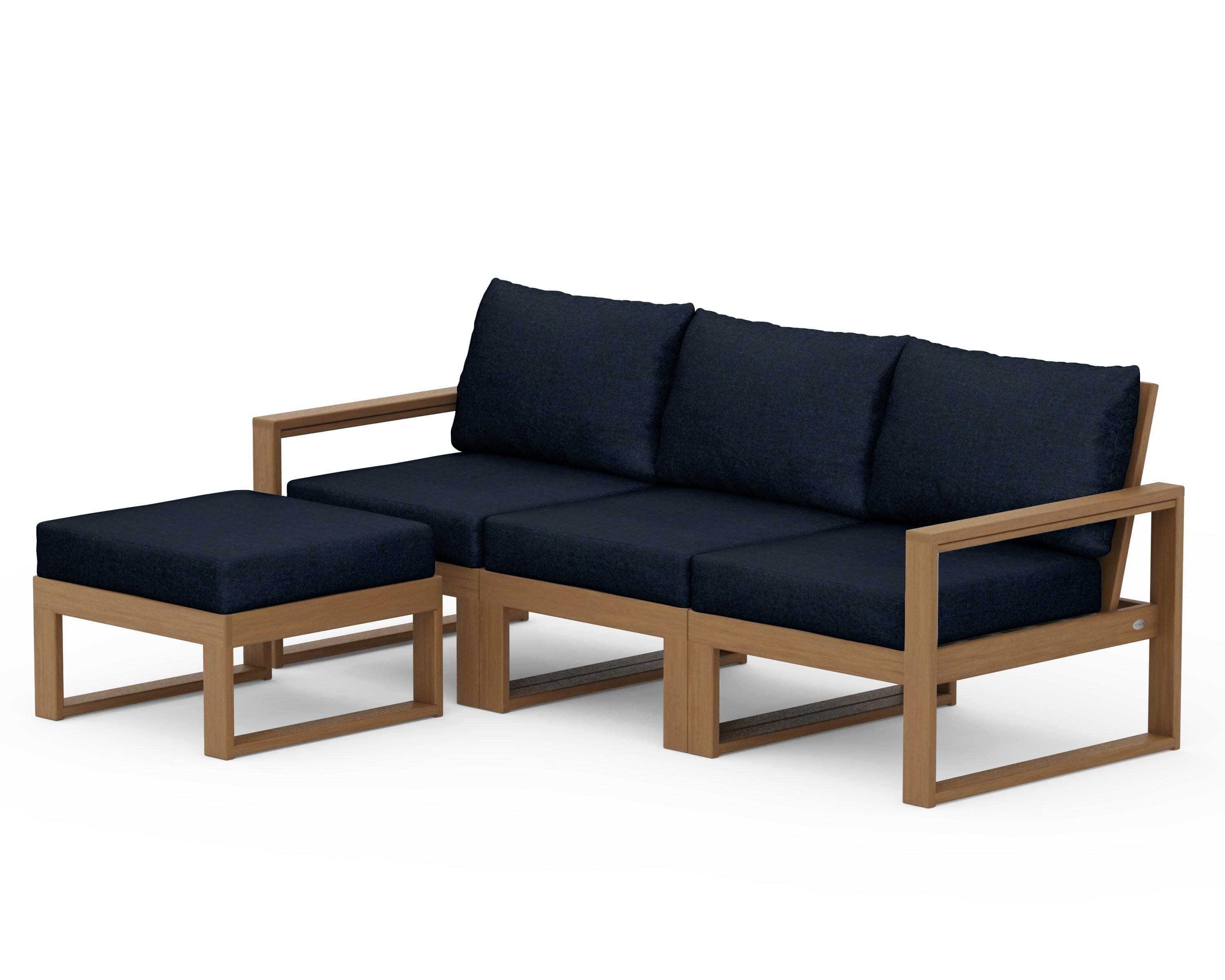 EDGE 4-Piece Modular Deep Seating Set with Ottoman in Natural / Marine Indigo