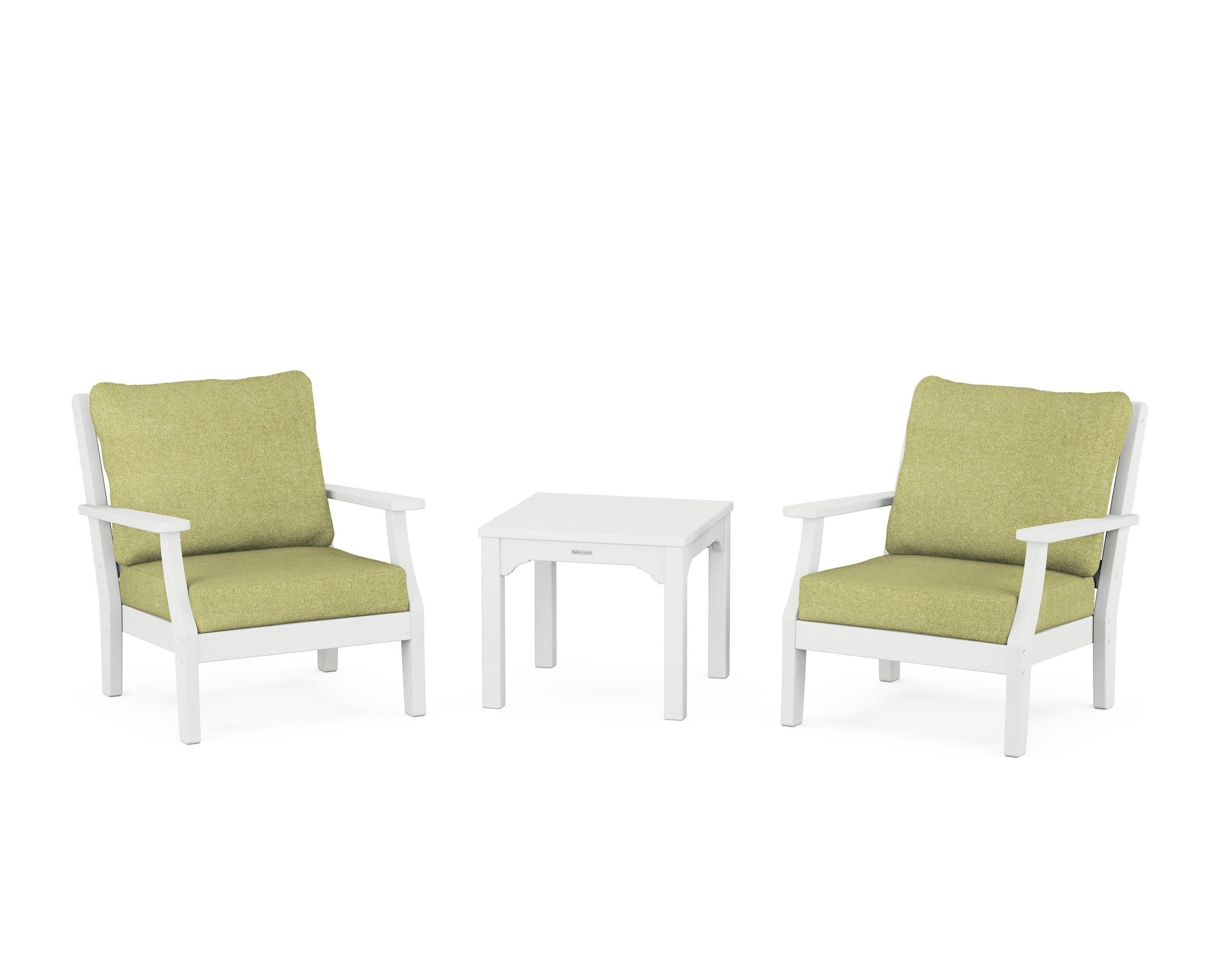 Chinoiserie 3-Piece Deep Seating Set in White / Chartreuse Boucle
