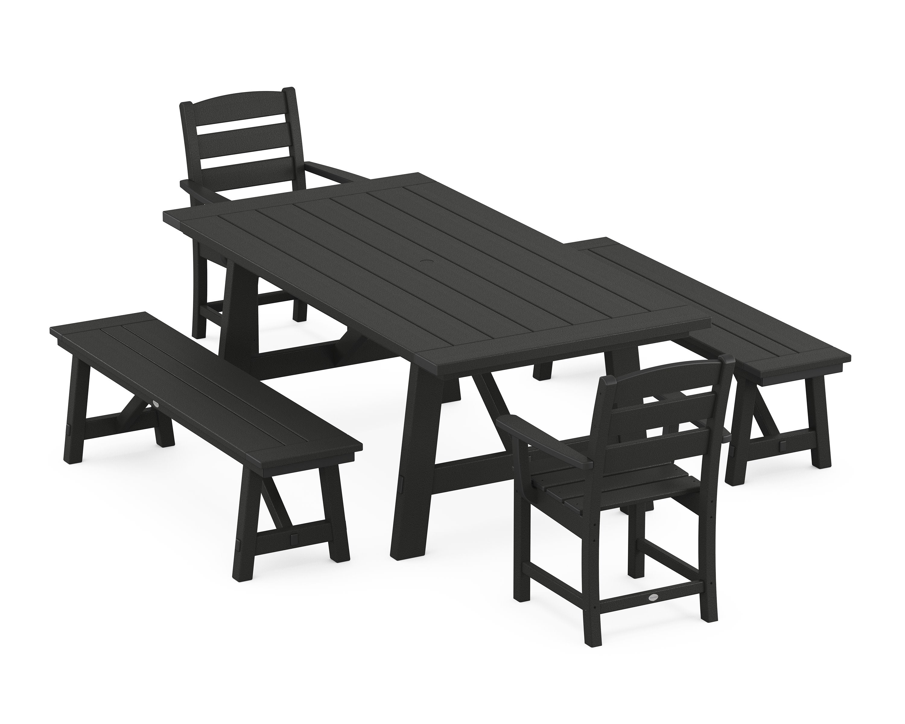 Lakeside 5-Piece Rustic Farmhouse Dining Set With Benches in Black