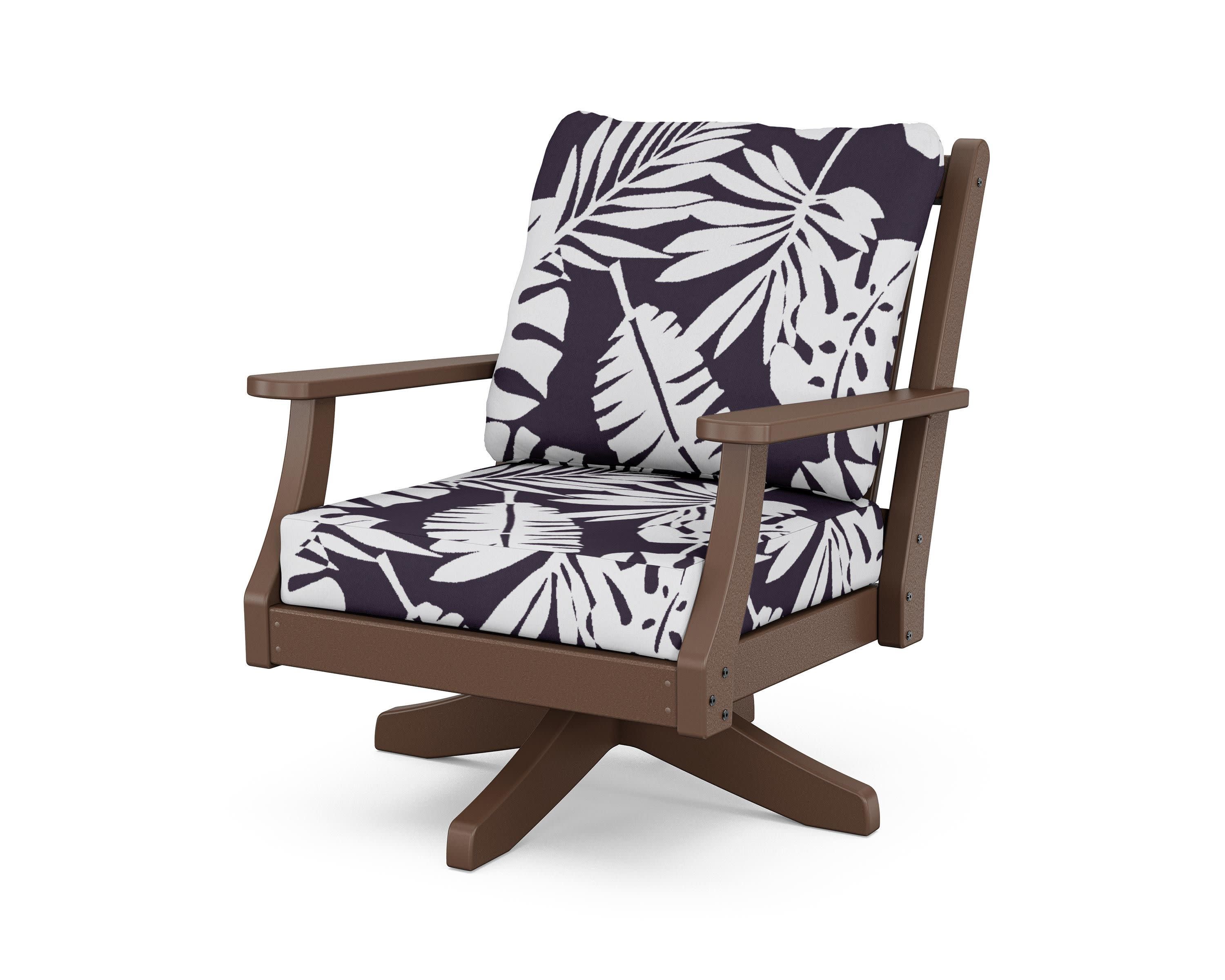 Wovendale Deep Seating Swivel Chair in Mahogany / Leaf Navy