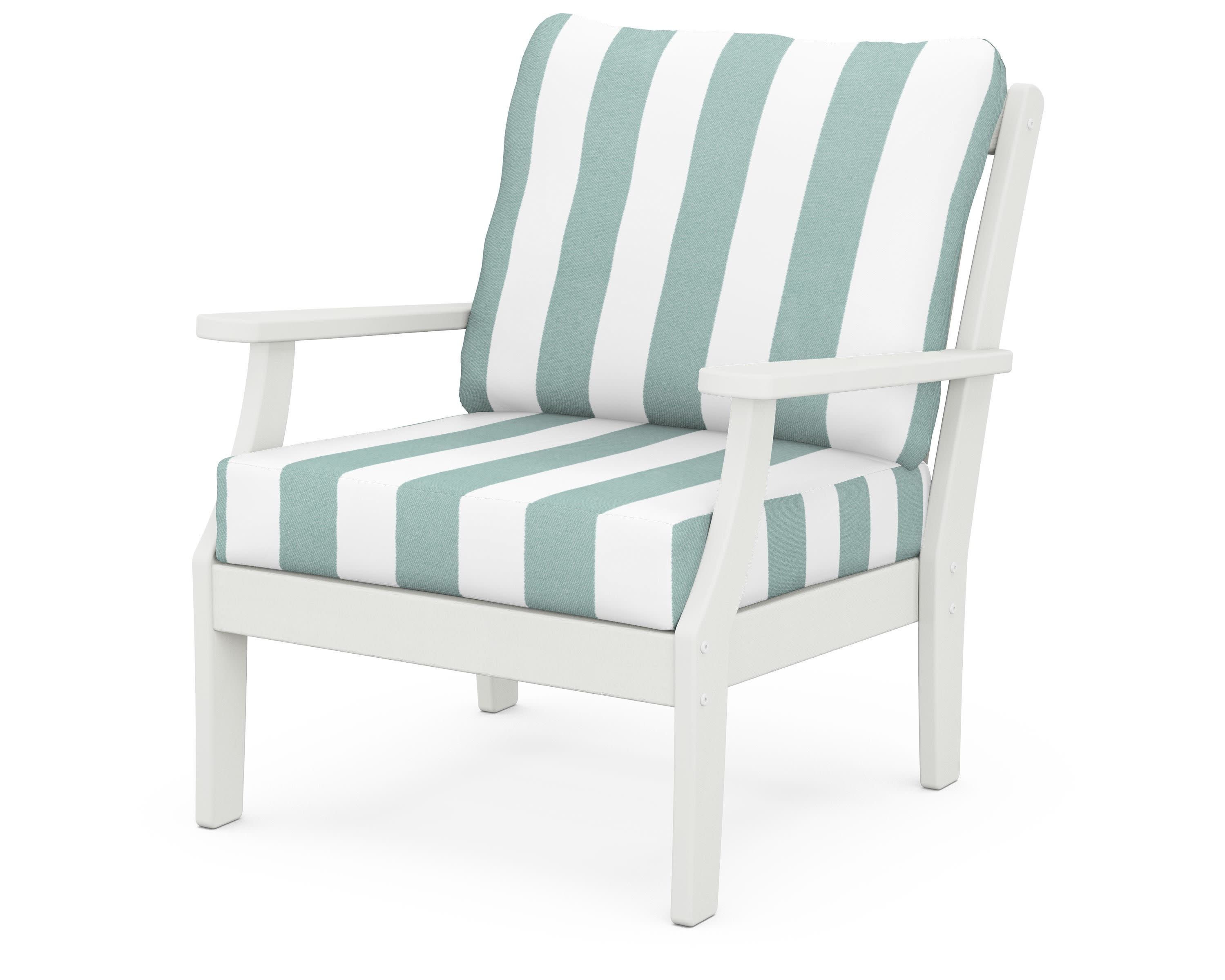 Braxton Deep Seating Chair in Vintage White / Cabana Stripe Glacier Spa