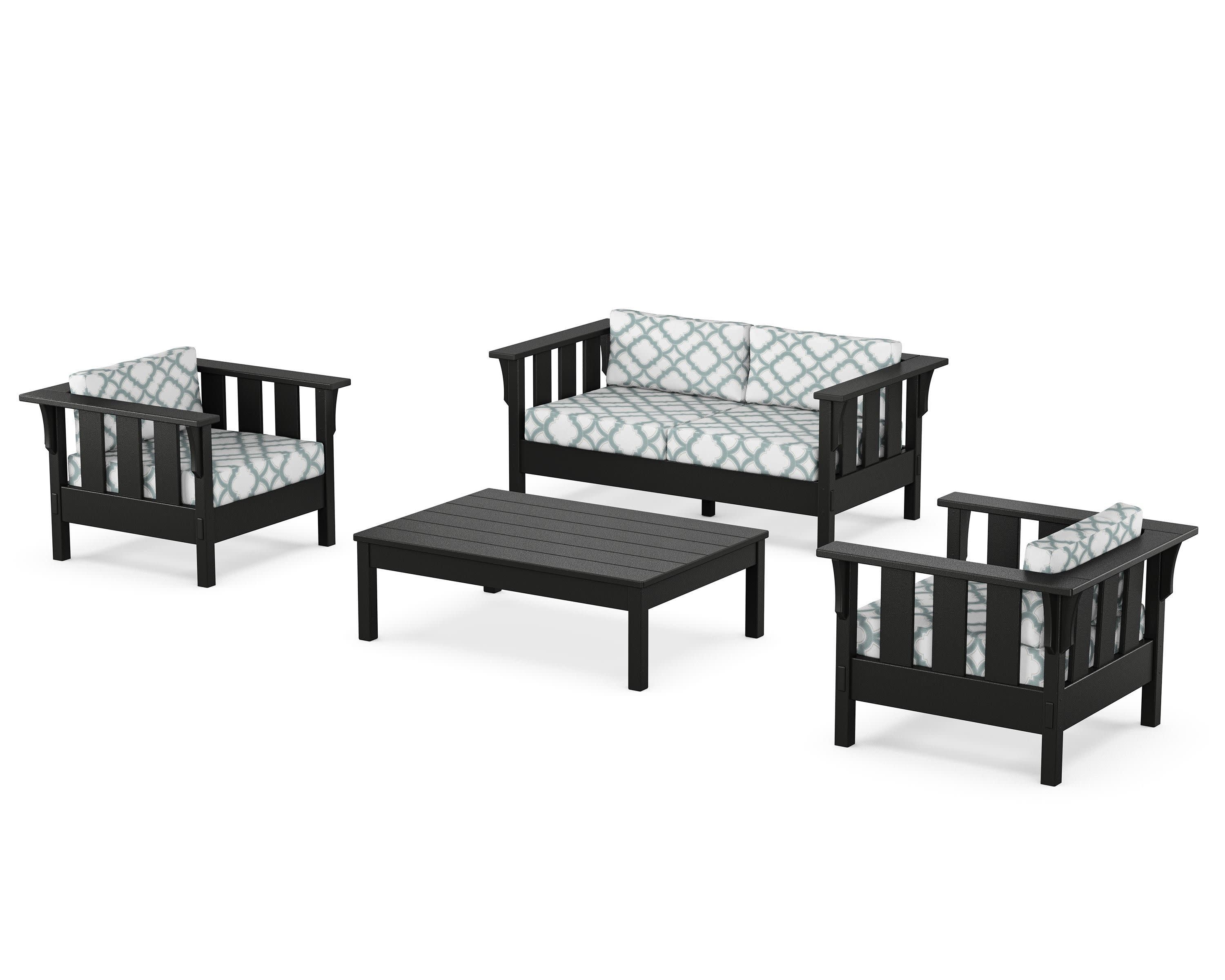 Acadia 4-Piece Deep Seating Set with Loveseat in Black / Trellis Glacier Spa