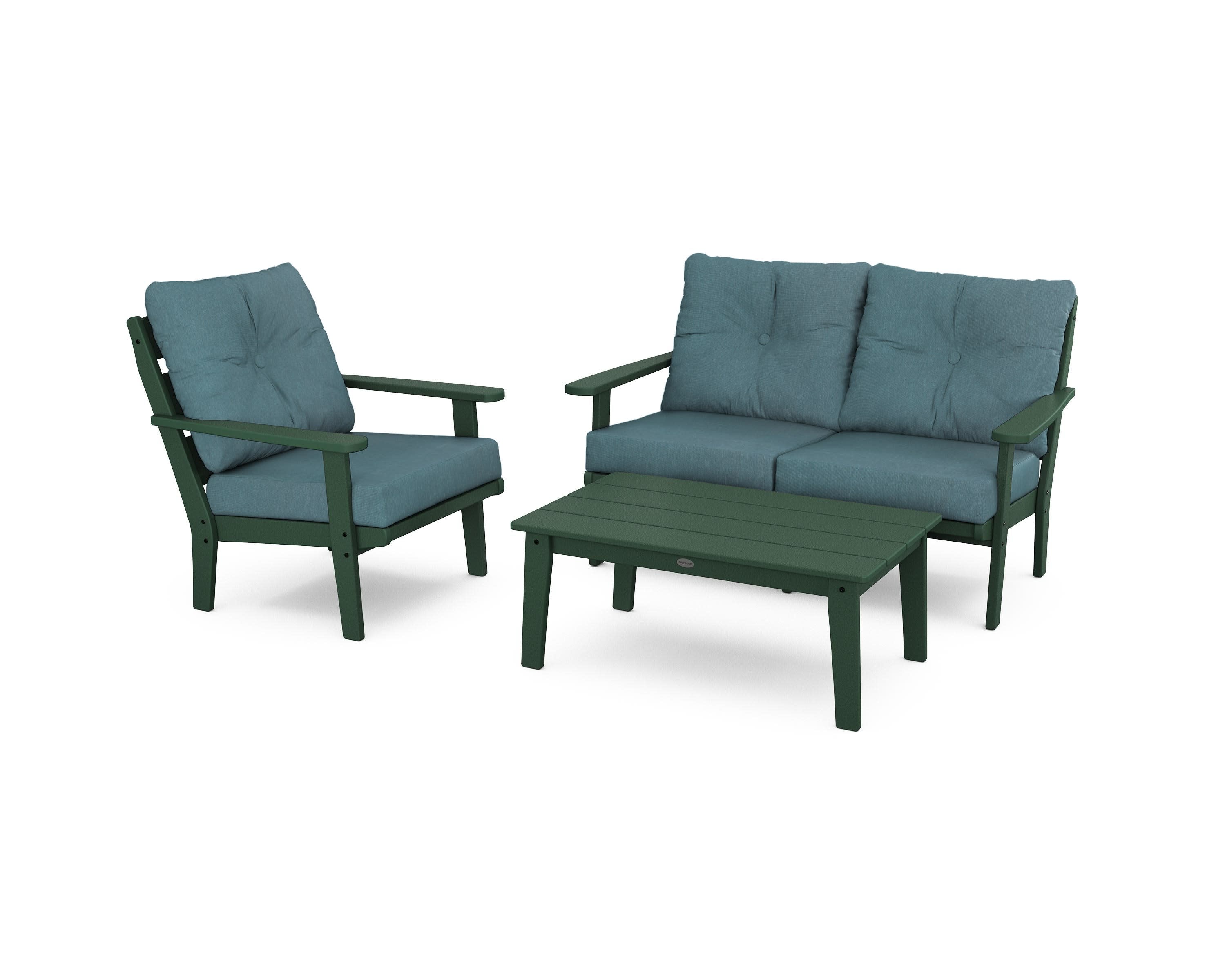 Lakeside 3-Piece Deep Seating Set in Green / Ocean Teal