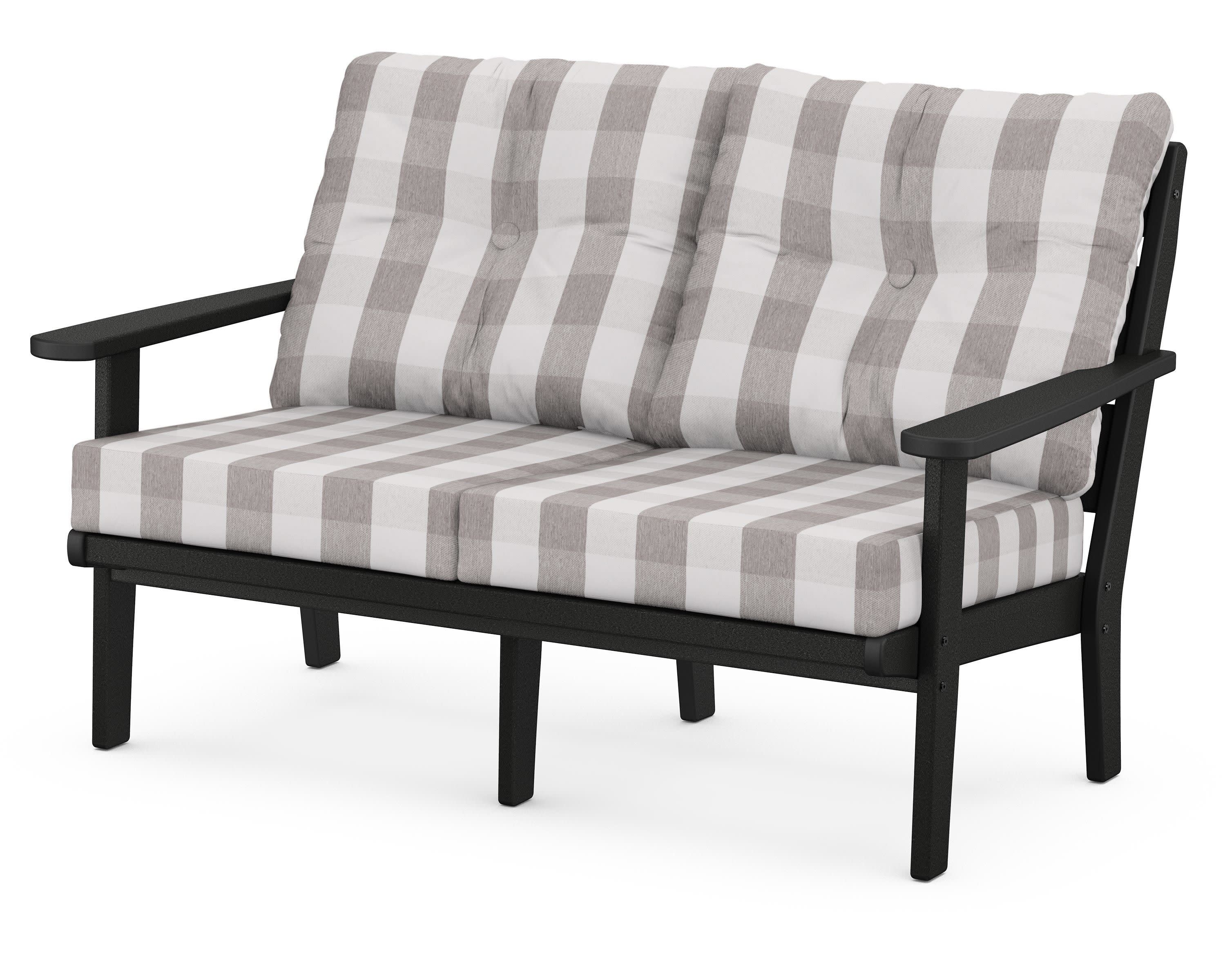 Lakeside Deep Seating Loveseat in Black / Buffalo Plaid Grey Mist