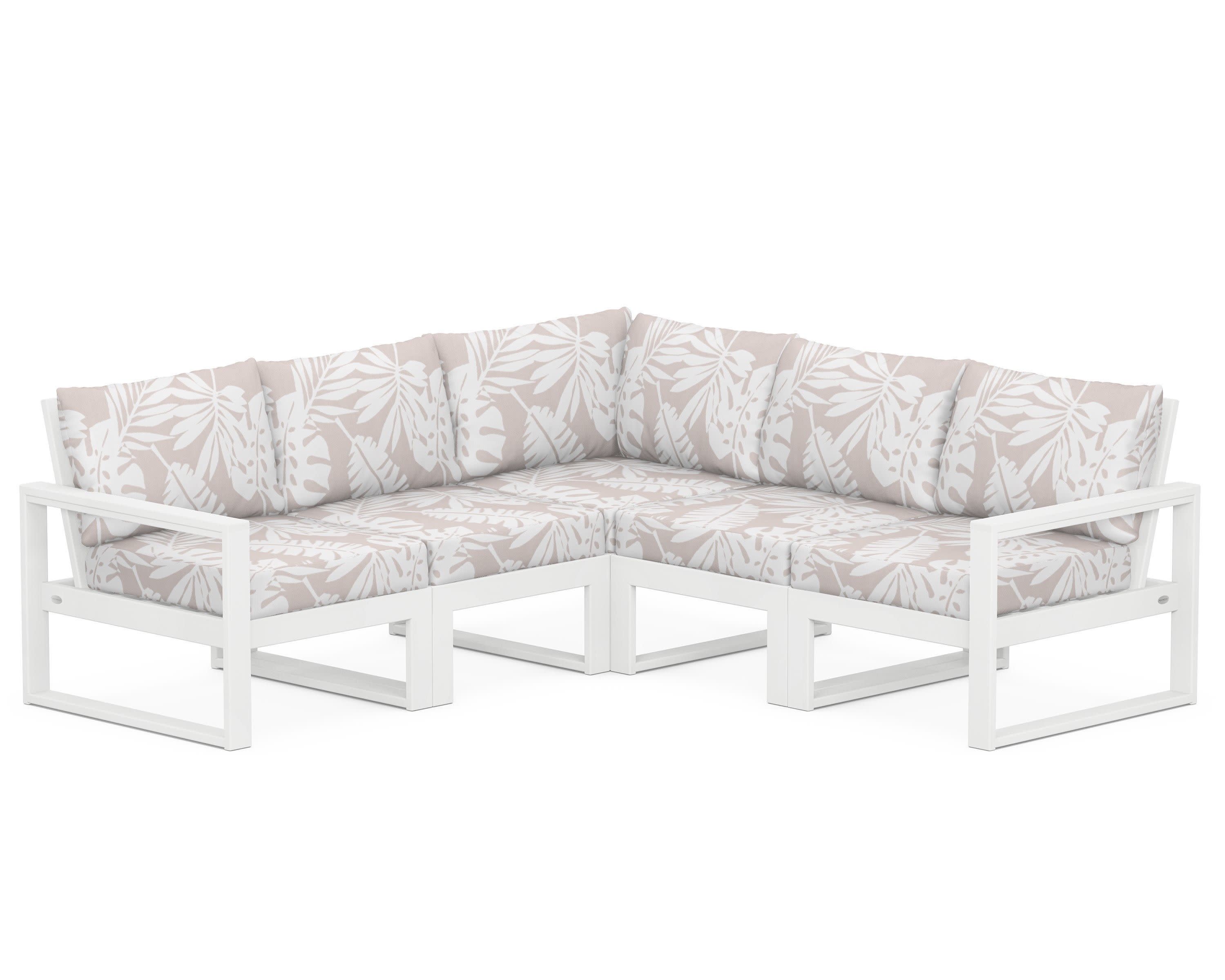 EDGE 5-Piece Modular Deep Seating Set in White / Leaf Dune Burlap