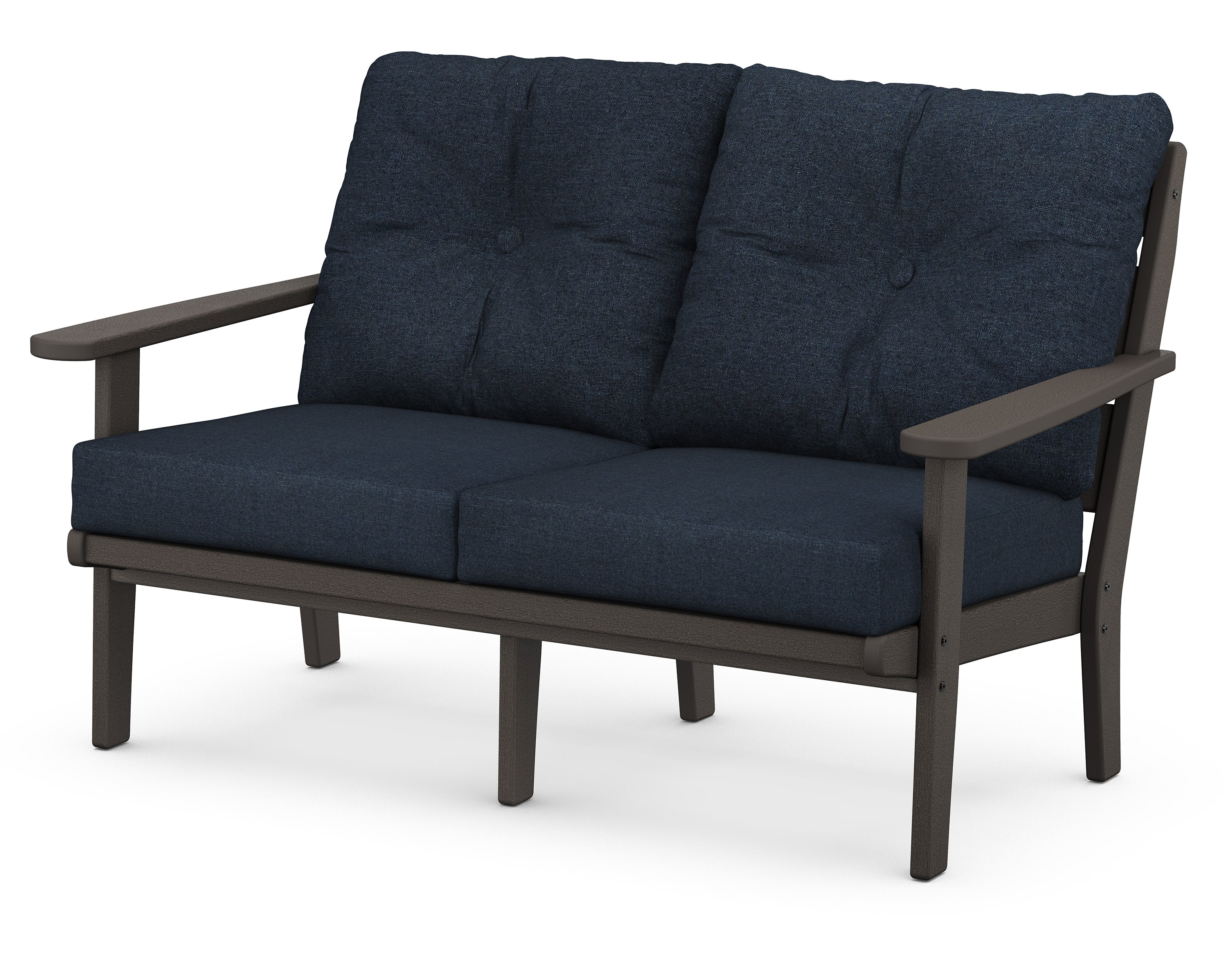 Lakeside Deep Seating Loveseat in Vintage Coffee / Marine Indigo