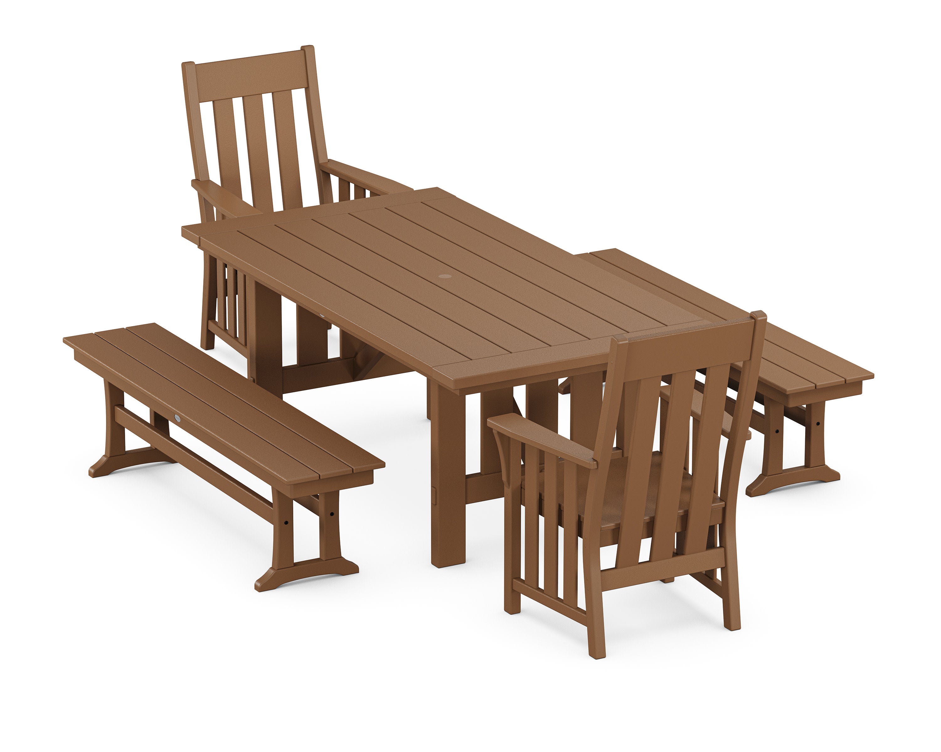 Acadia 5-Piece Dining Set with Benches in Teak