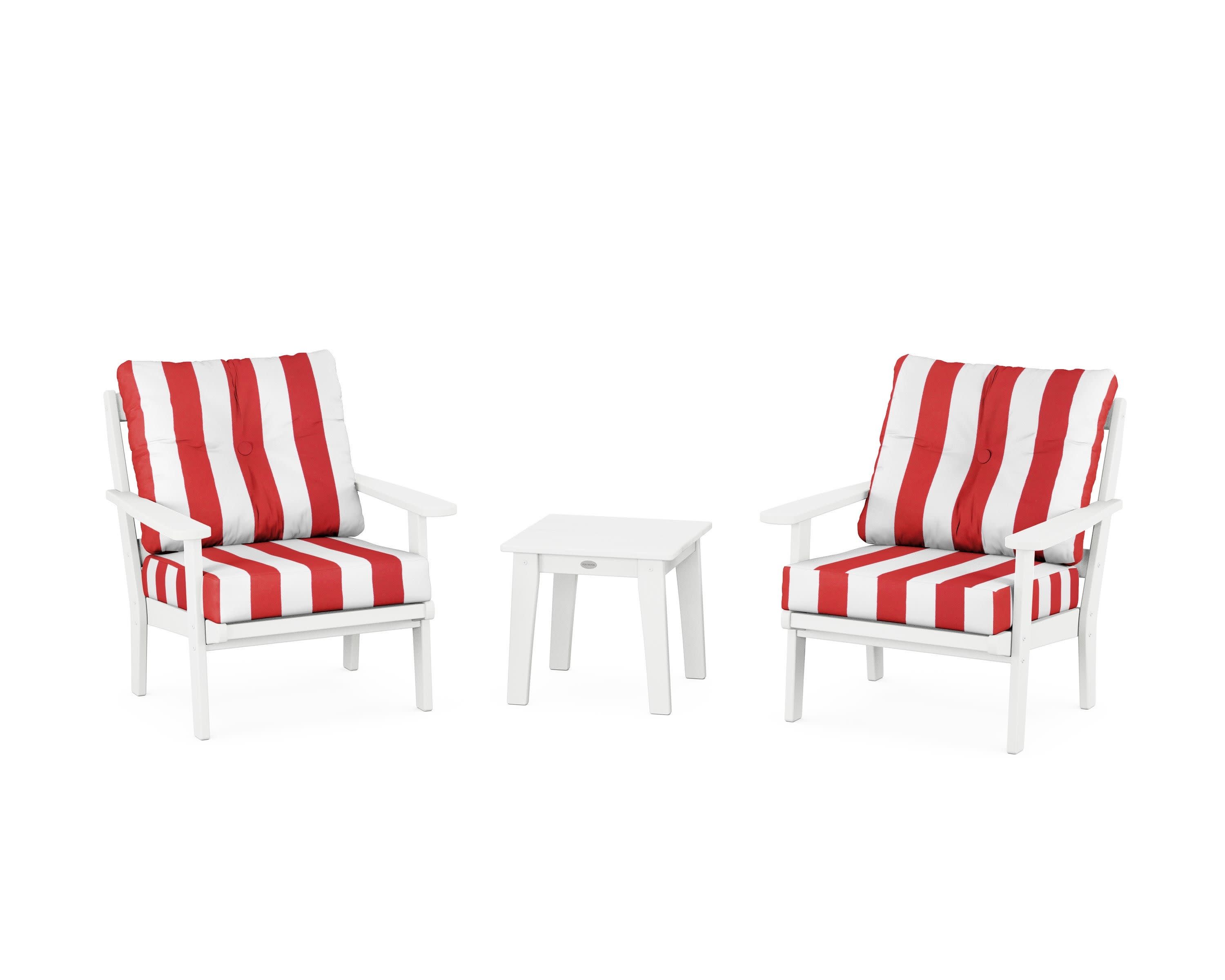 Mission 3-Piece Deep Seating Set in White / Cabana Stripe Crimson