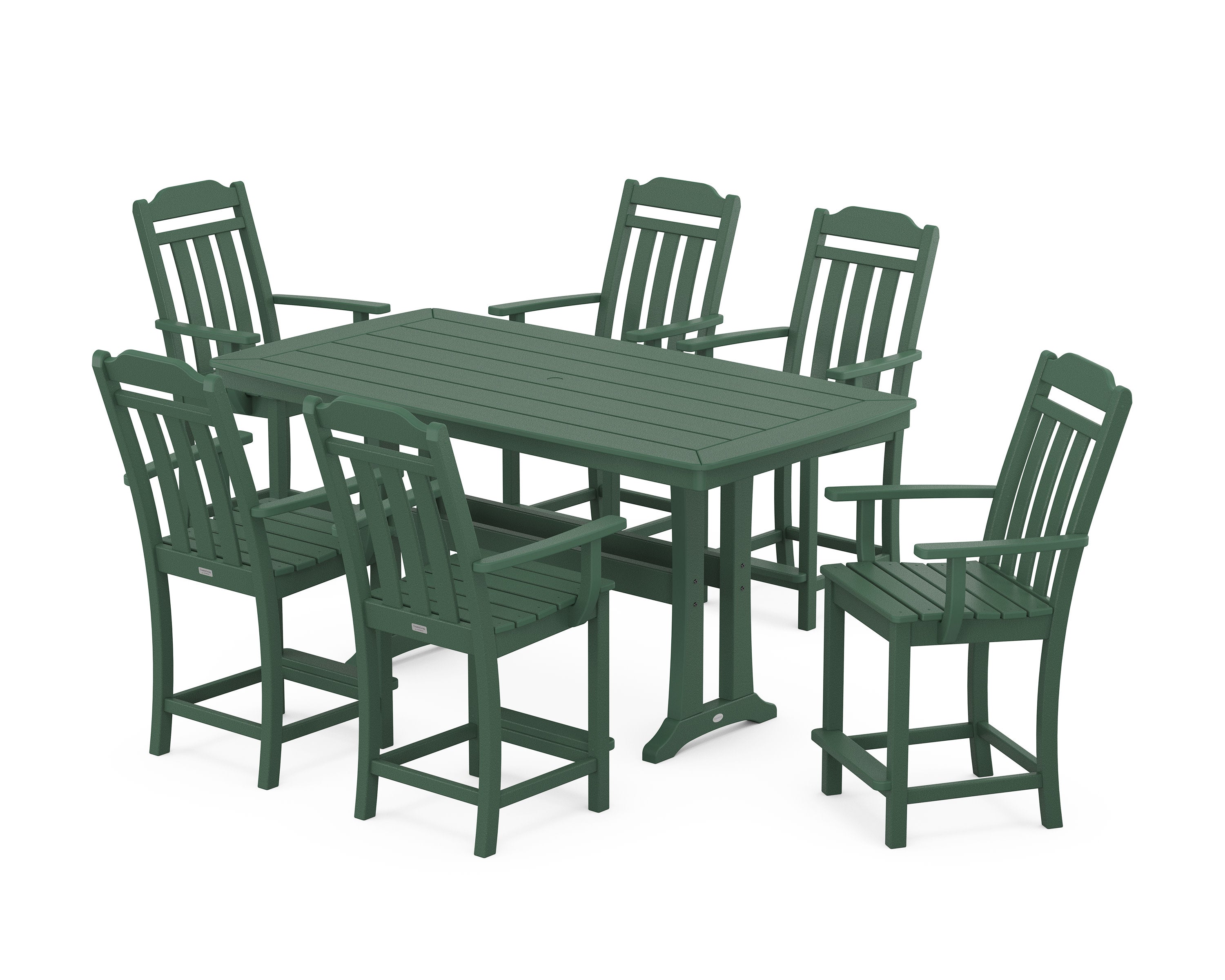 Cottage Arm Chair 7-Piece Counter Set with Trestle Legs in Green