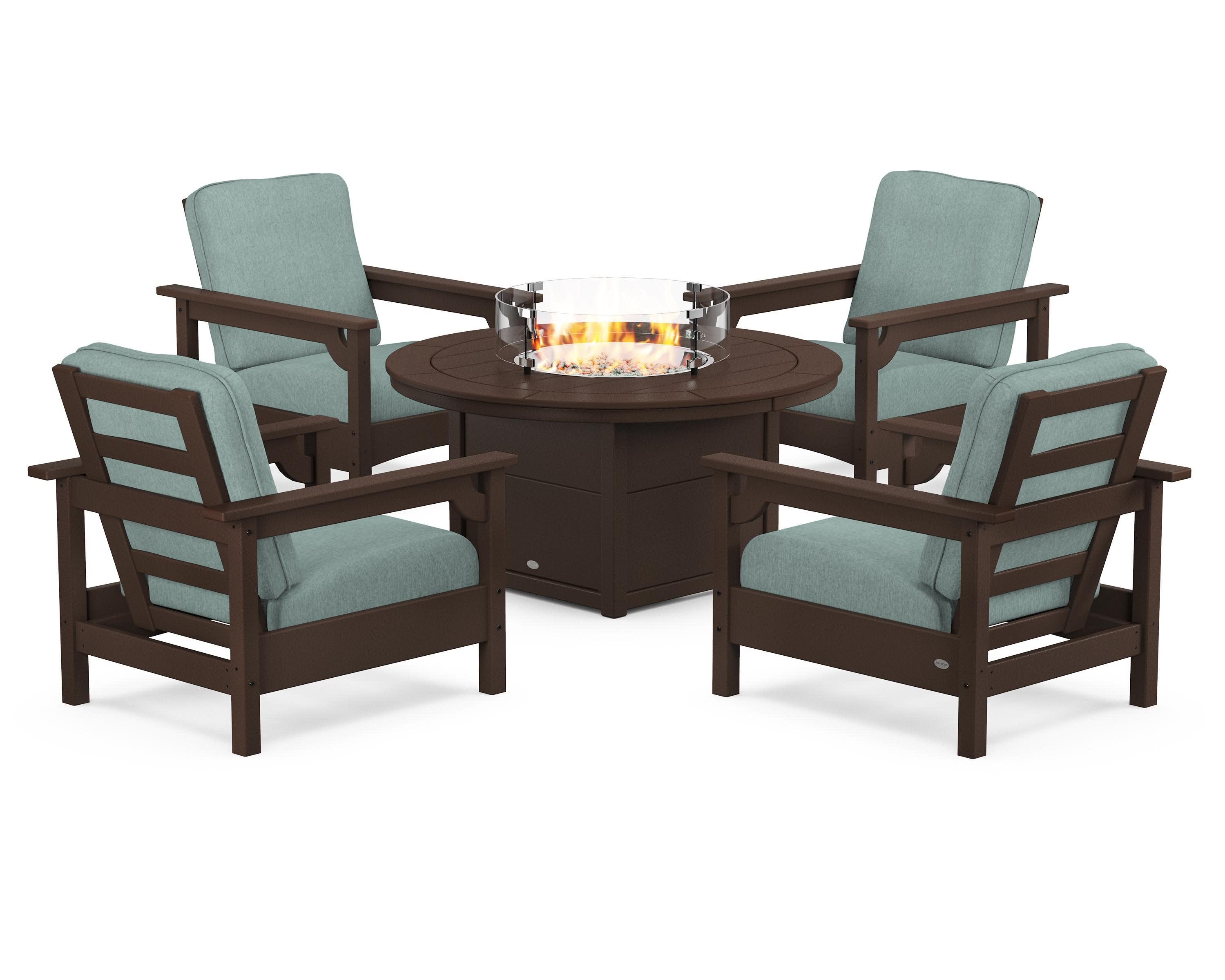 Club 5-Piece Conversation Set with Fire Pit Table in Mahogany / Glacier Spa